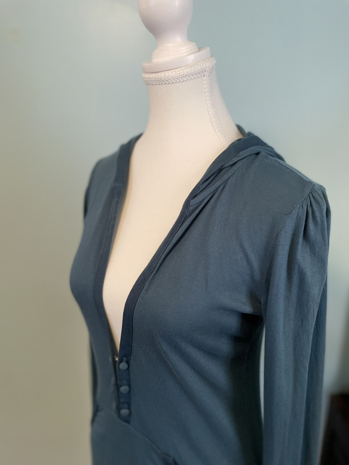 Vintage y2k Juicy Couture Hooded Cotton Shirt Blue Small Beach Cover