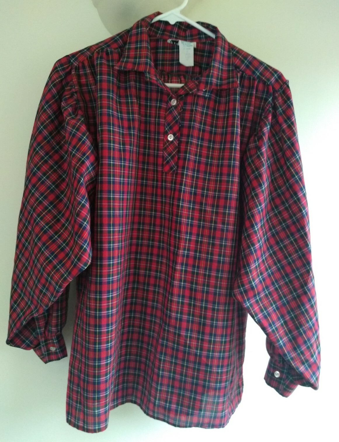 Vintage Harmal New York Women’s Red Plaid Long Sleeve Tunic Top 44″ Chest