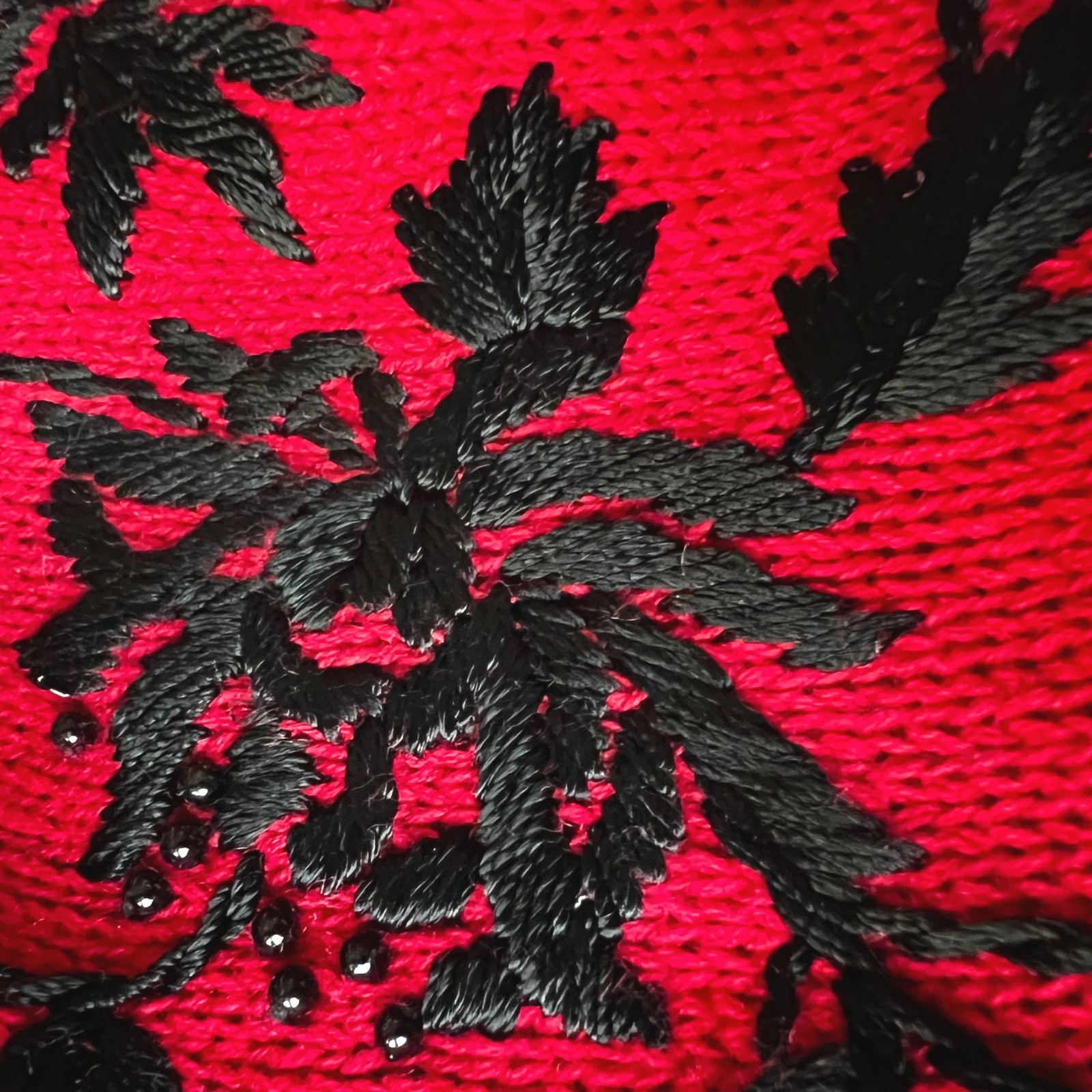 VTG 90s Heirloom Collectibles Cardigan Red Beaded Embroidered Grammacore Large