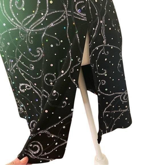Vintage Black Glitter Sequin Mini Dress Cami Side Slit Skort XXLA Large XL