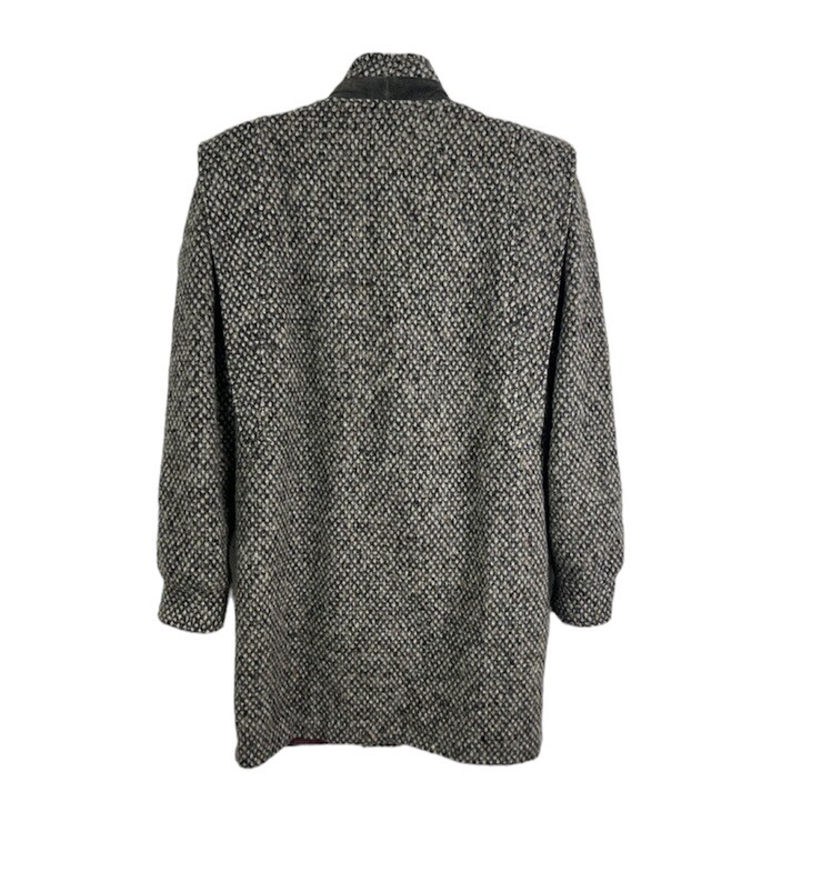 Vintage 80s Donnybrook Wool Blend Suede Trim Mid Length Diamond Tweed ILGWU USA