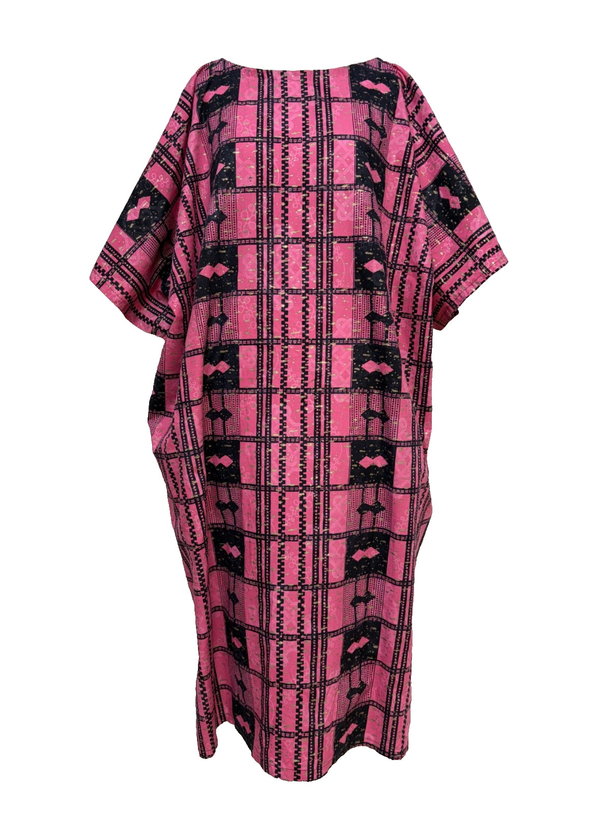 Vintage Miss Egypt Dress Middle Eastern Kaftan Pink Gold Print Ethnic Cotton OS