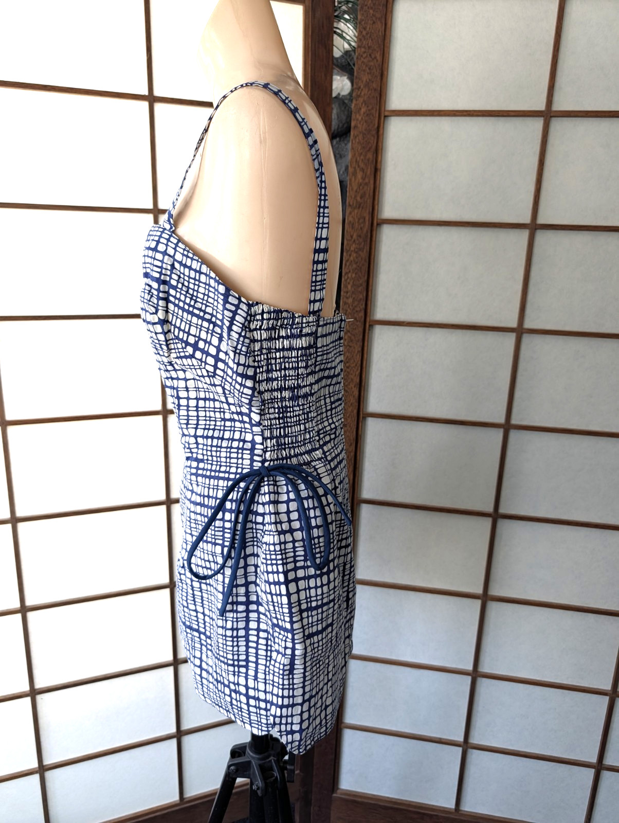 Gabor NY 1960s Vintage Blue White Plaid Swimsuit Playsuit Cotton Metal Zipper M