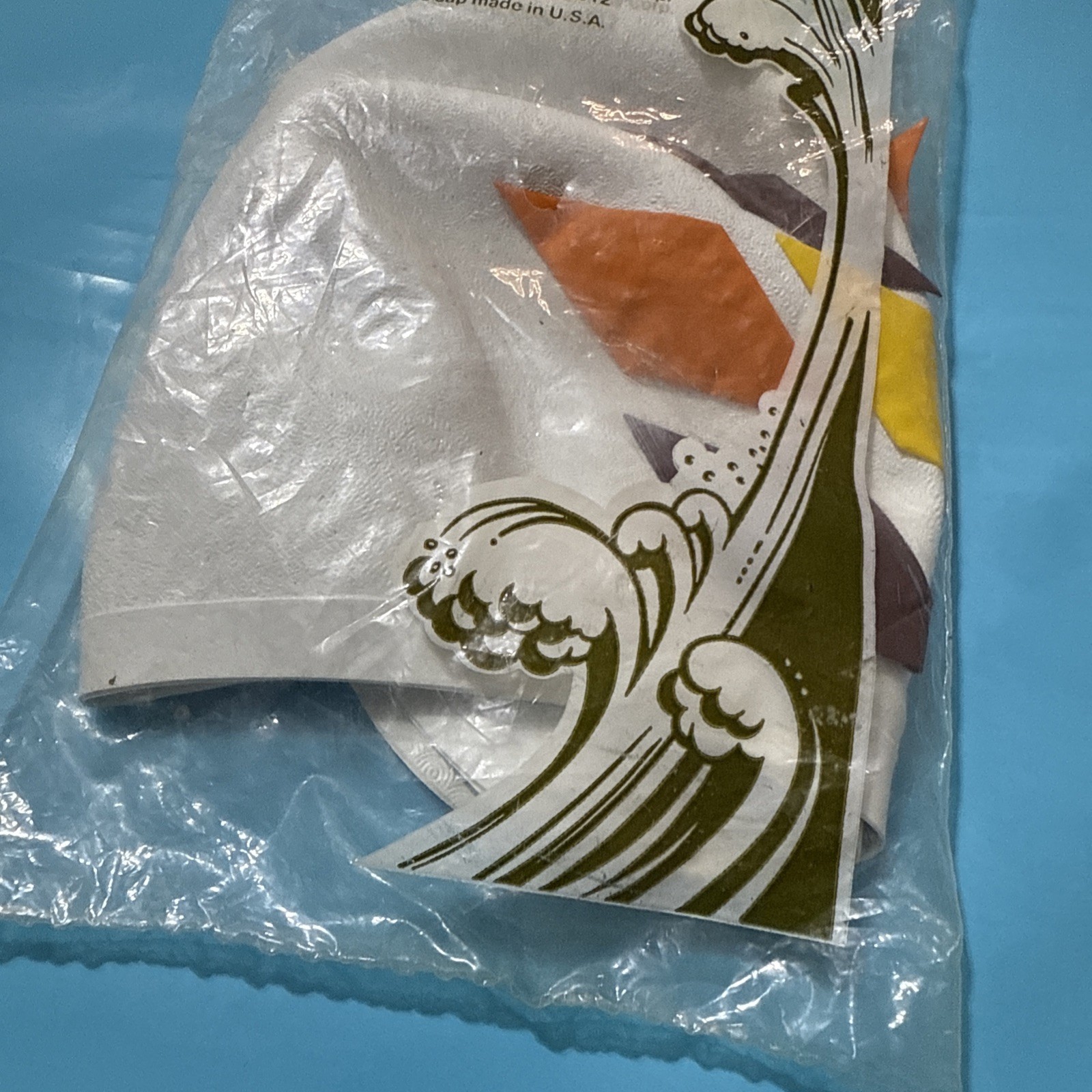 Vintage 70s White Diamond Geometric Rubber Swim Cap Swimcap by Rubber Queen NOS