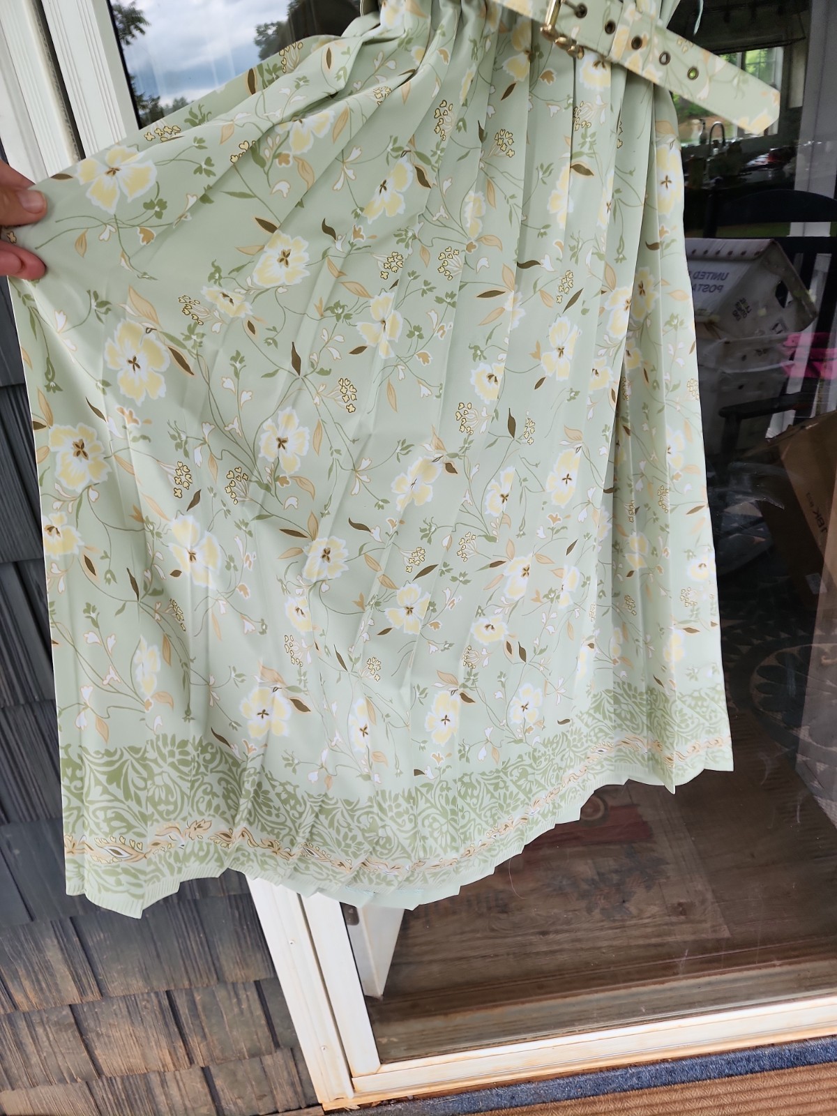 Vintage LESLIE FAY Floral Pleated retro swing Dress Belted 12 Longline Tea Midi