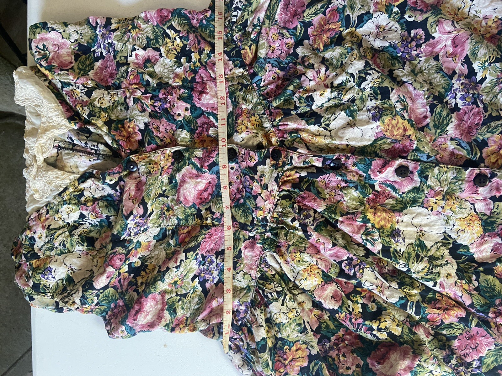 PHOOL 70s Vintage Lace Collar Floral Button Down Sleeveless Dress Size L
