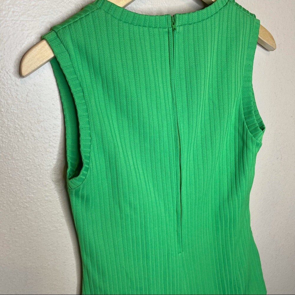 Vintage 1970’s Retro Bright Green Ribbed Knit Sleeveless Top
