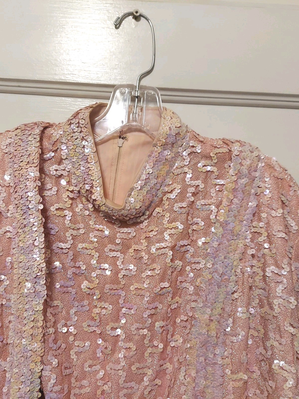 Vtg Lilli Diamond Ladies 2 Pc Pink Sequined Lined Jacket & Top Set