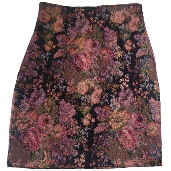 THE LIMITED Vintage 80s Floral Tapestry Midi Skirt Size 2