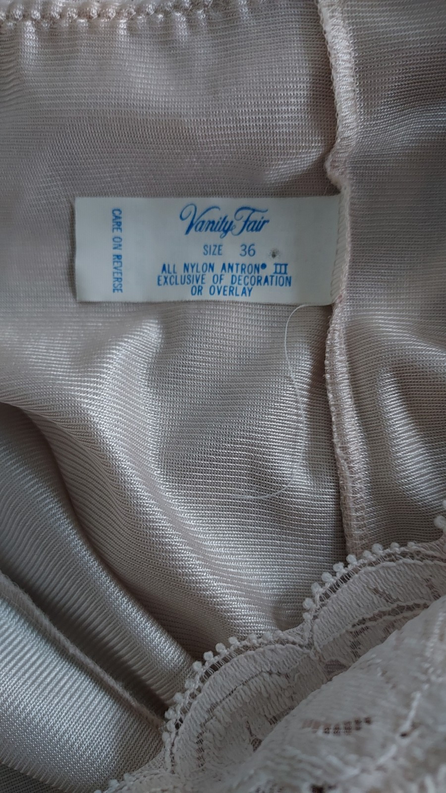 Vintage Slip Chemise Vanity Beige Ecru Nylon Antron III Lace Trim 36 Coquette