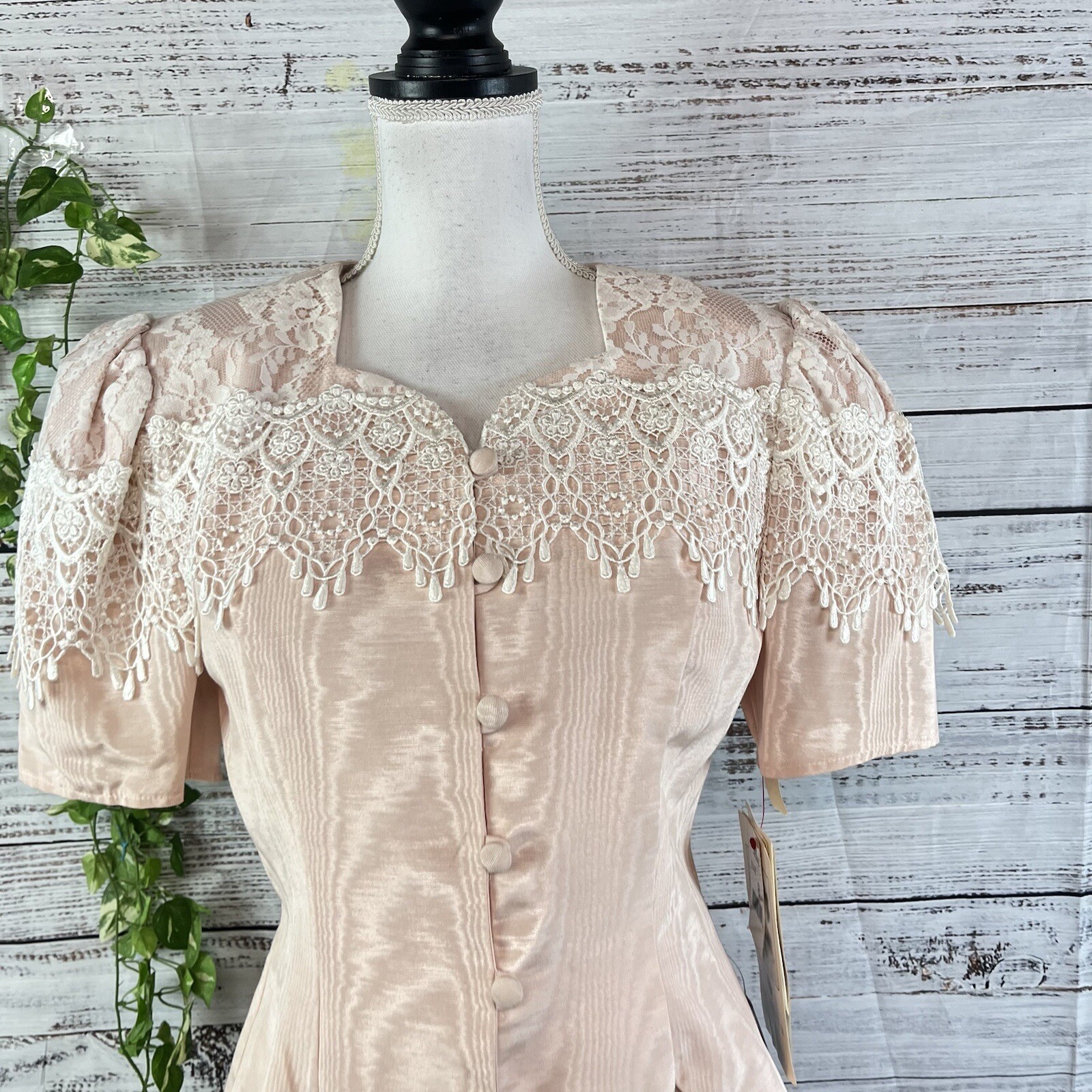 Scott McClintock 80s Vintage Pink Taffeta Lace Skirt Suit Size 8 Wedding Prom