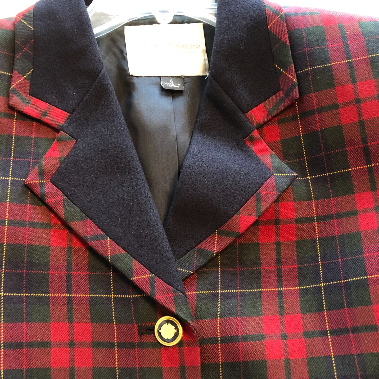 90s Corporate Chic Vtg Casual Corner Red Preppy Plaid Cropped Blazer Jacket 6