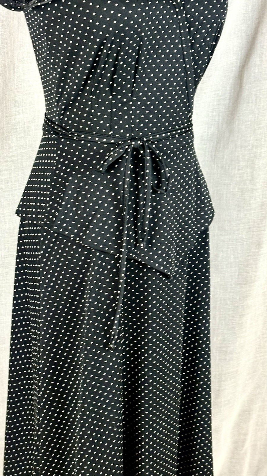 Vintage 70’s Polka Dot Peplum Dress Parisian Chic French Girl Dark Academia Sz S