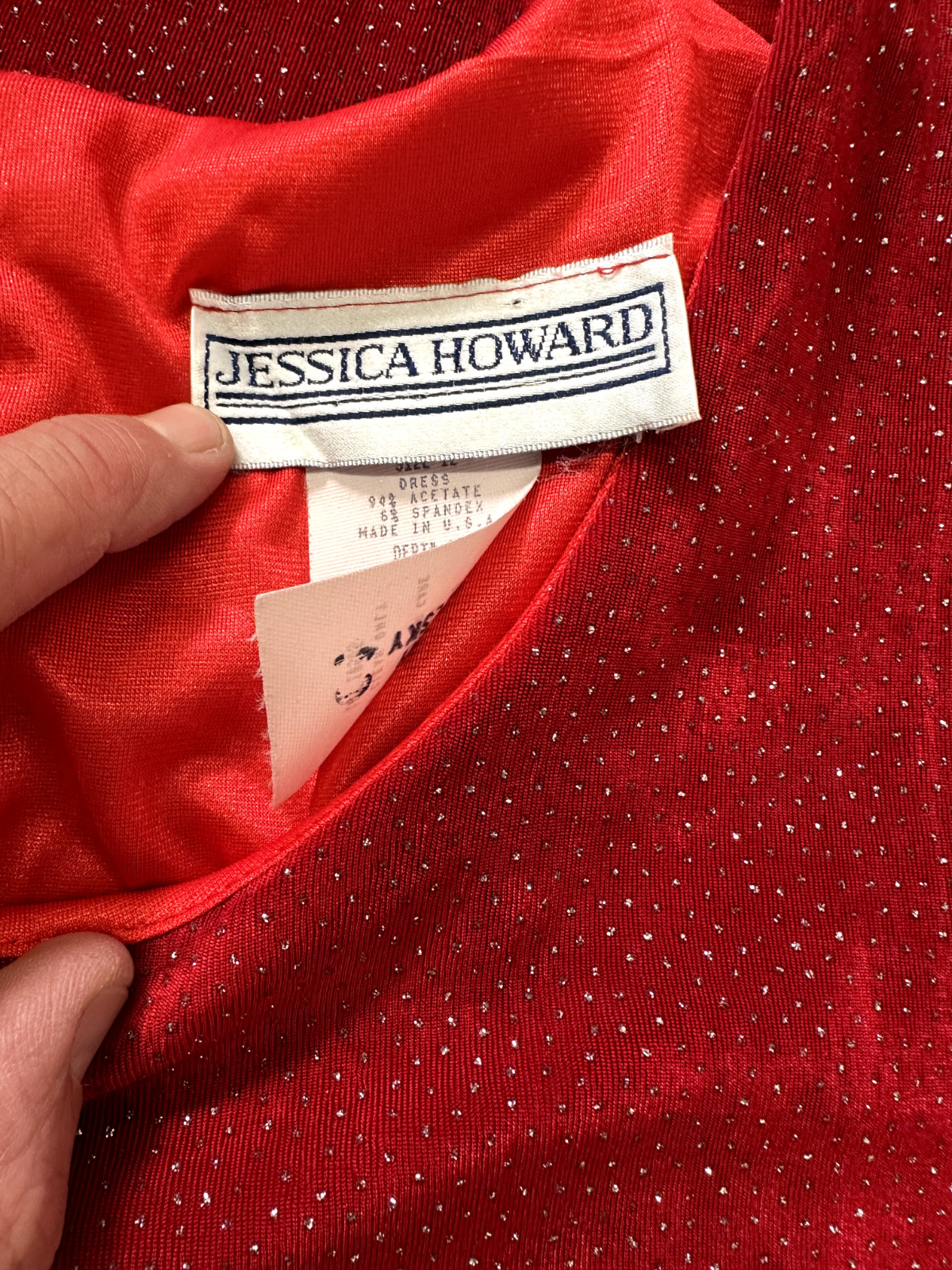 Vintage Jessica Howard Red Glitter Maxi Dress Women Size 12 Evening 1980s 1990s