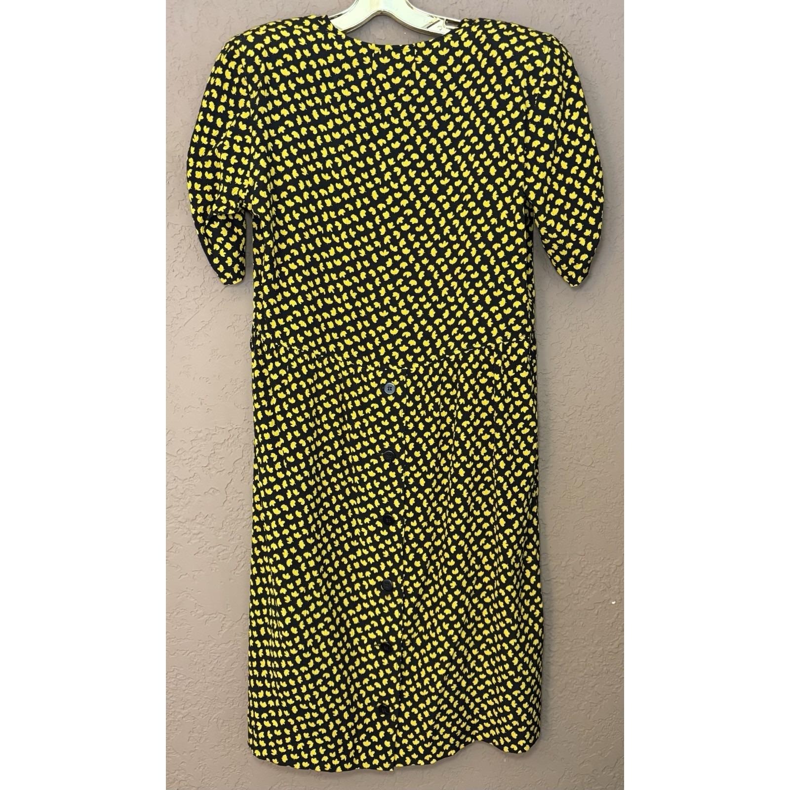 Georgio Armani Silk Blend VTG Black Gold Midi Dress Button Accents Italian Sz 38