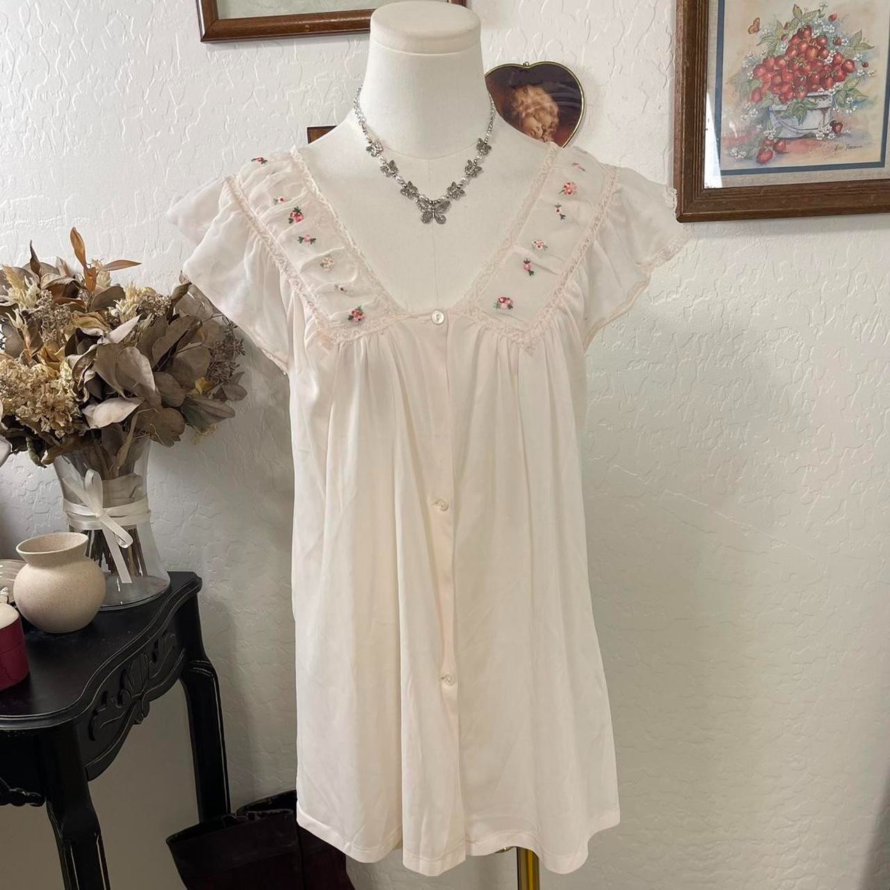 Vintage Cottagecore Coquette Embroidered Blush Grandamacore Nightgown Top