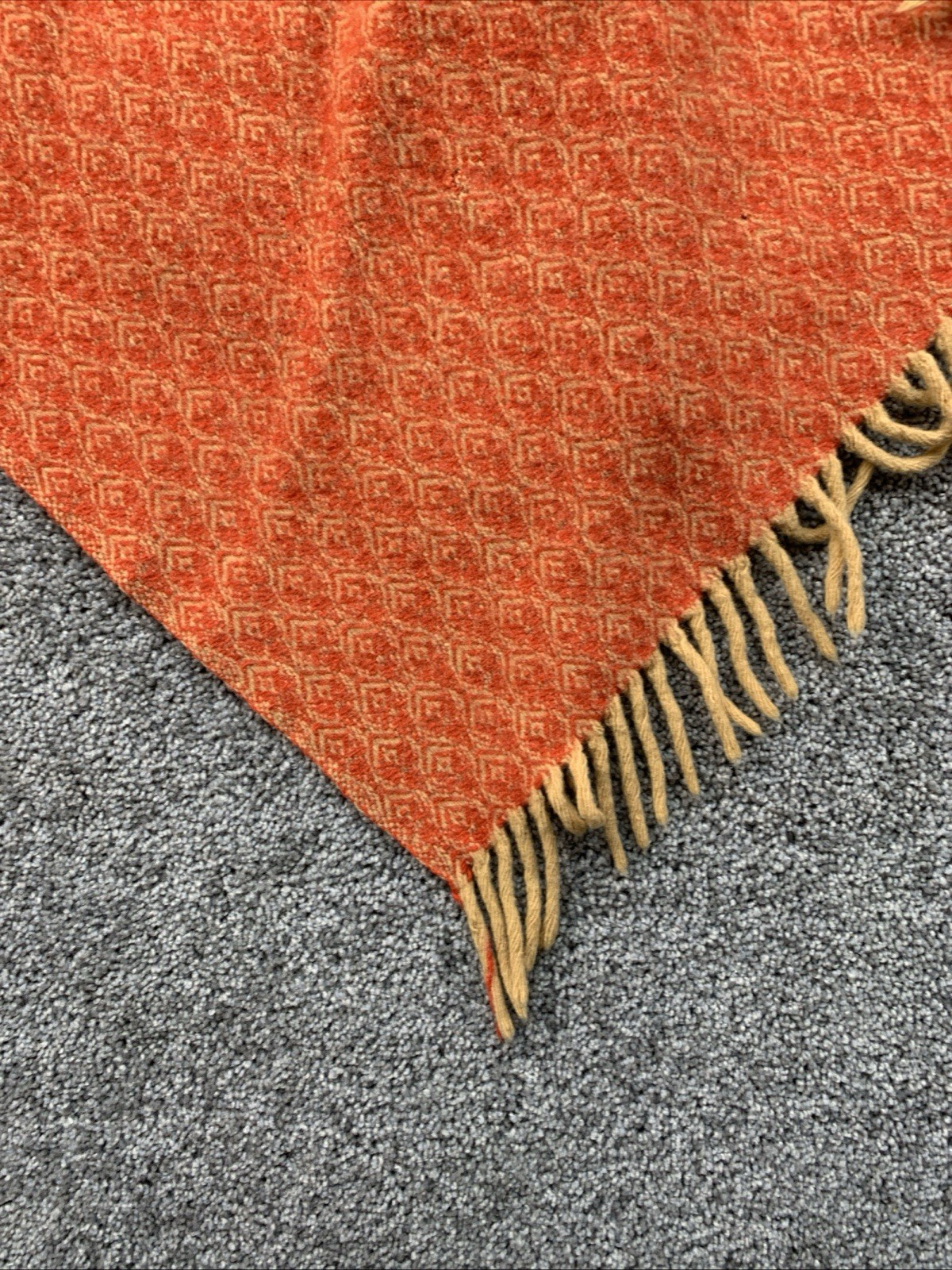Vintage 60s 70’s Homemade Wool Cape/Poncho Orange W/ Gold Tassels Boho Hippie