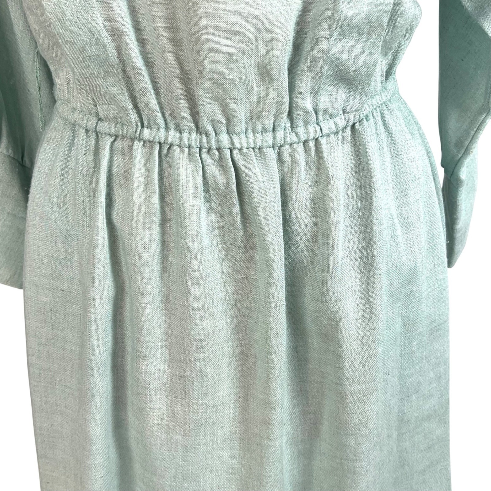 Vtg Brenner Petites Cottagecore Mint Green Pleated Lace Bodice Dress M Granny