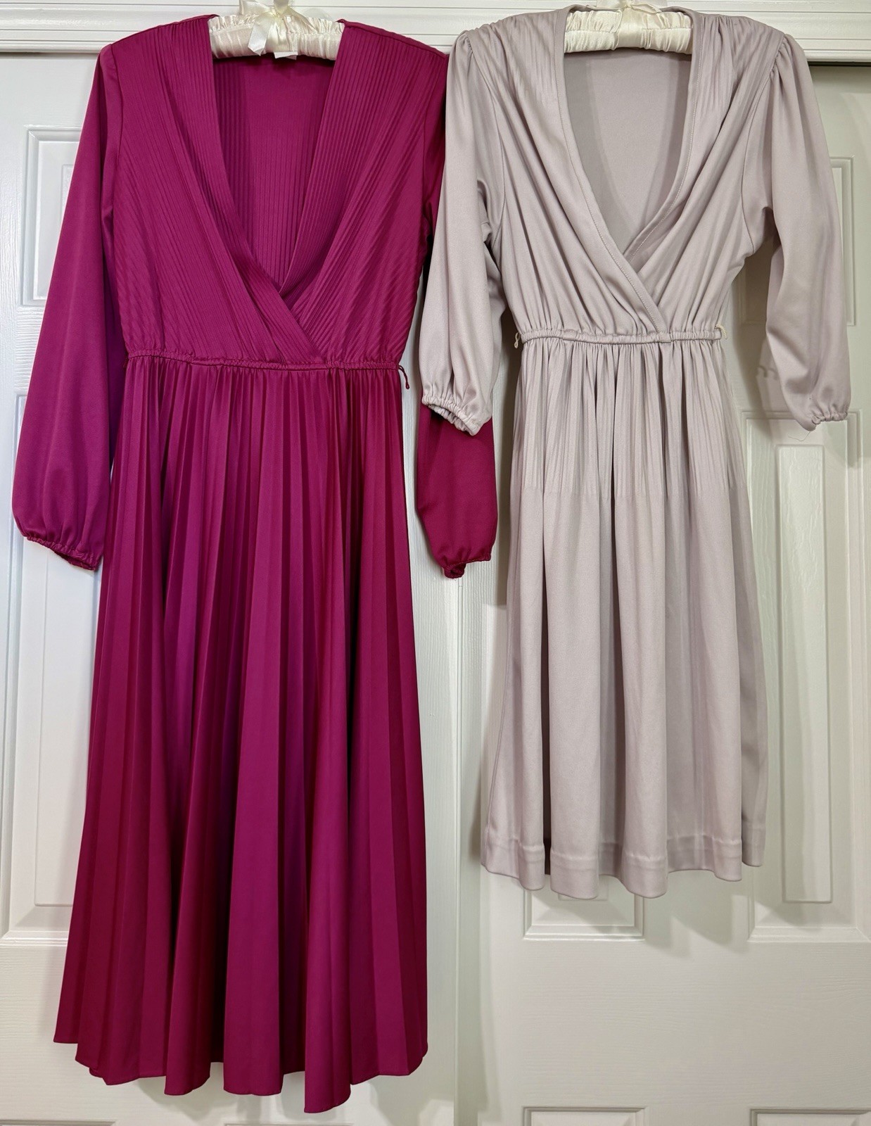 2 Vintage 1970s Women’s Purple & Gray Pleated Dresses