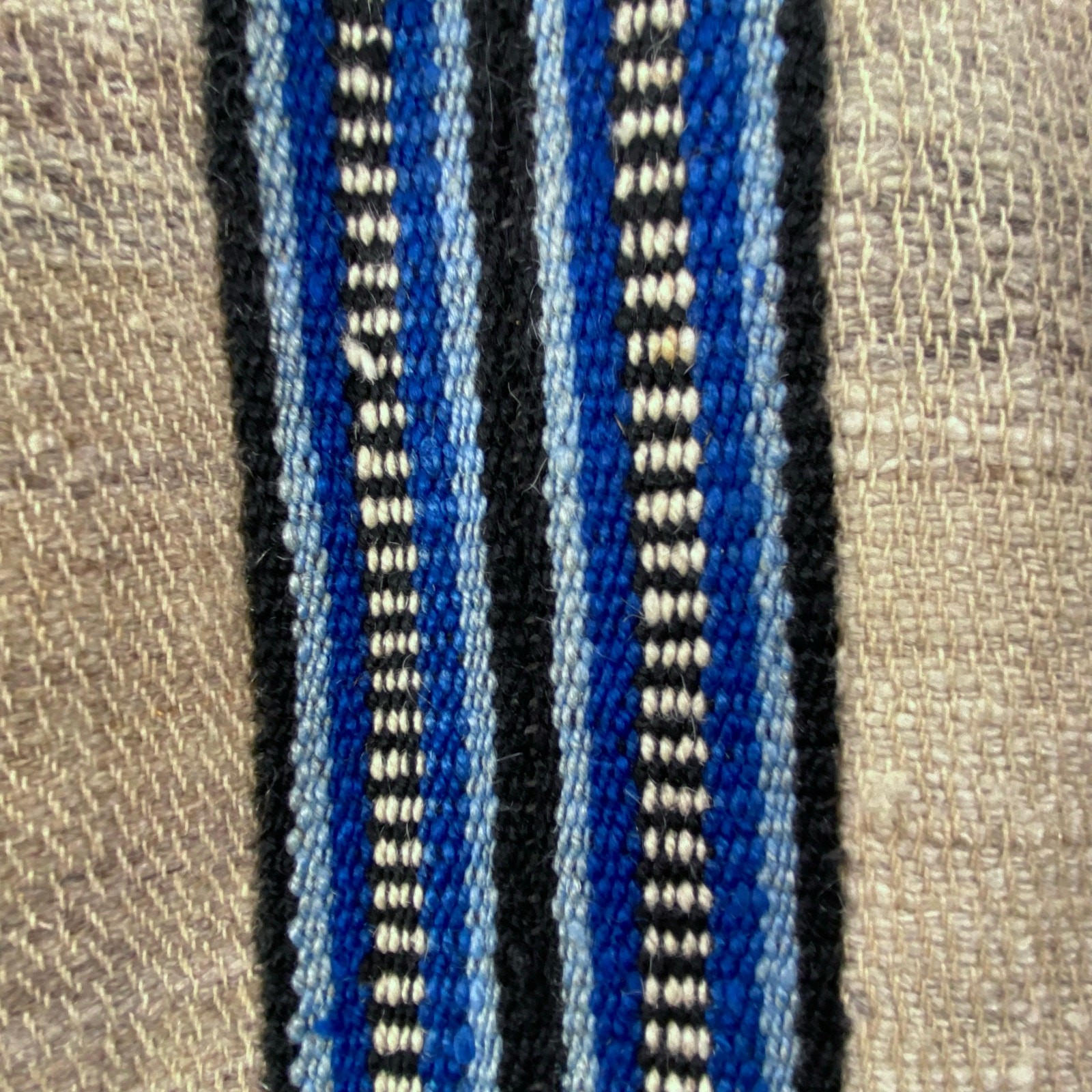 Hand Woven Wool Jacket Size L Cream Blue Artisan Boho
