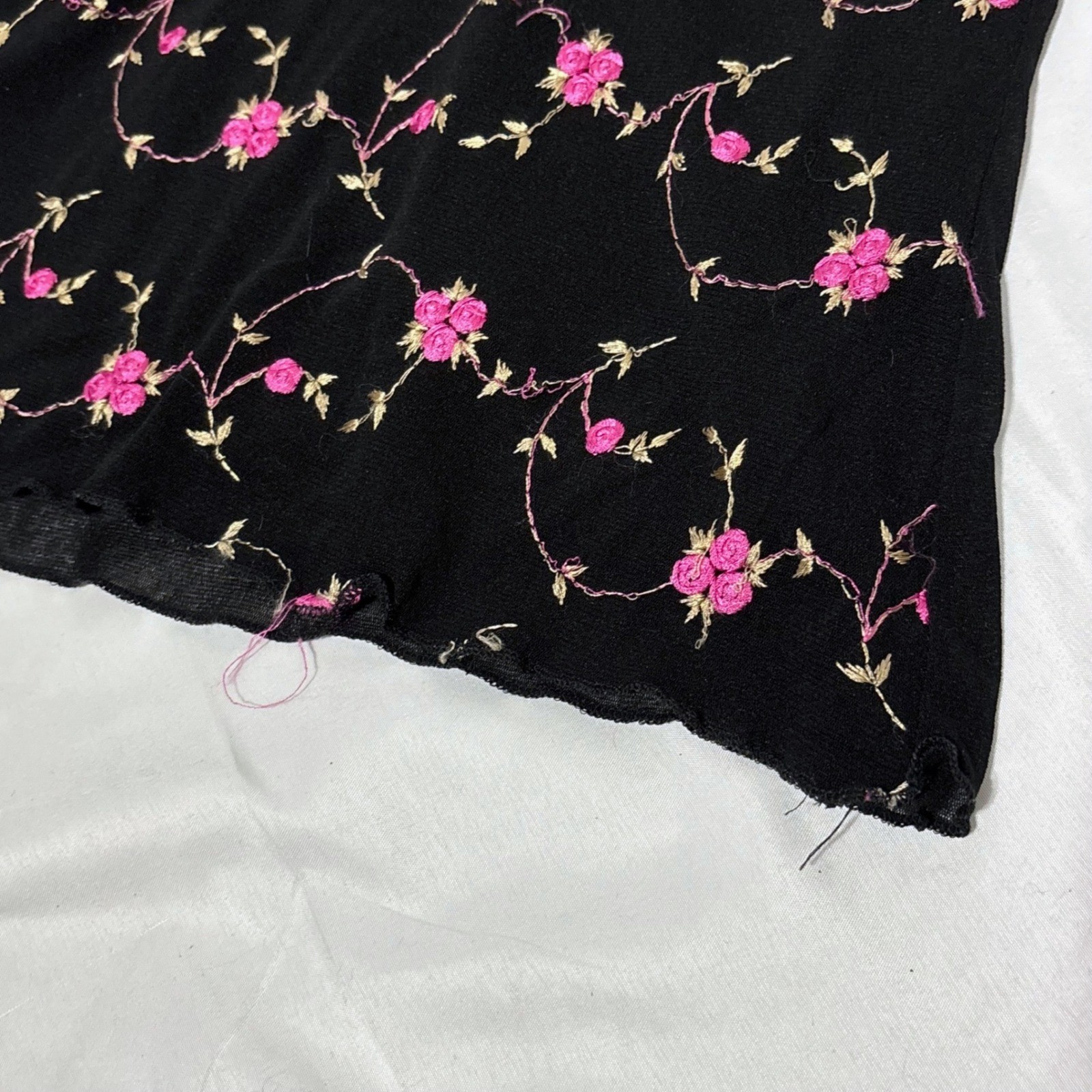 WRAPPER Vintage Y2k black top with hot pink floral design all over the front