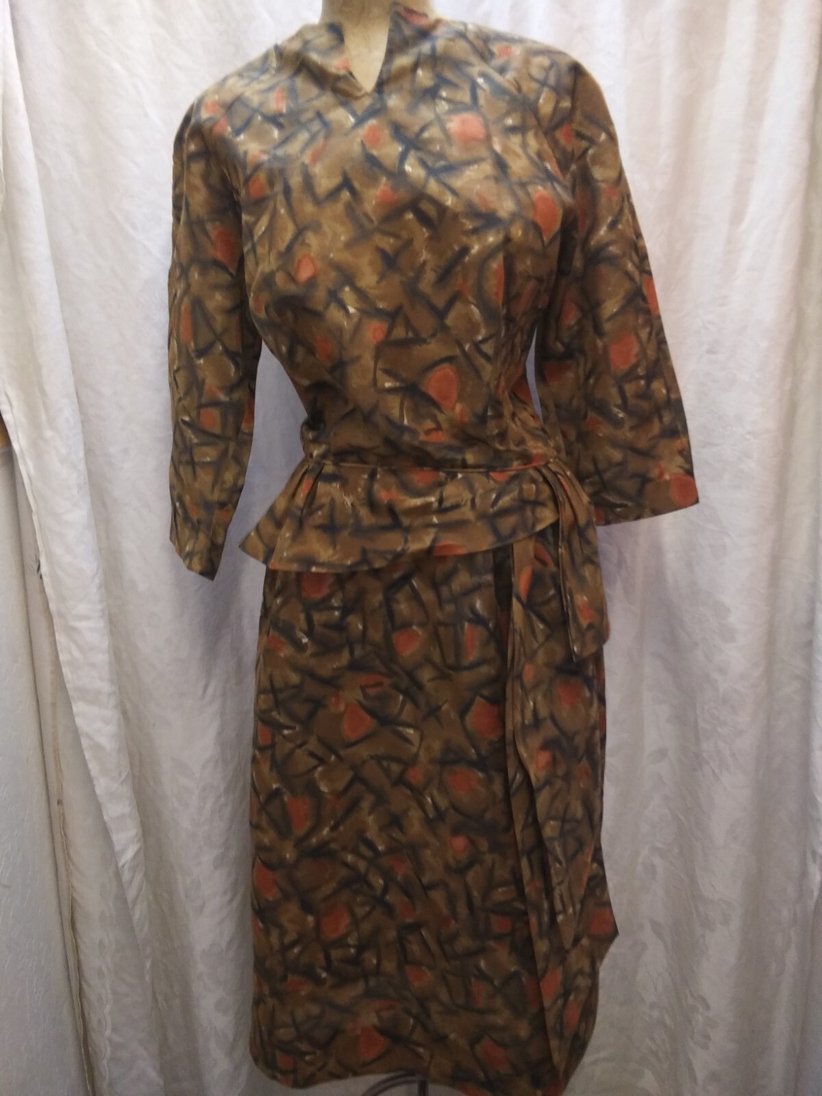 Vintage 1960’s Black Brown Orange Cotton Dress by Jeanne Durrell M/L