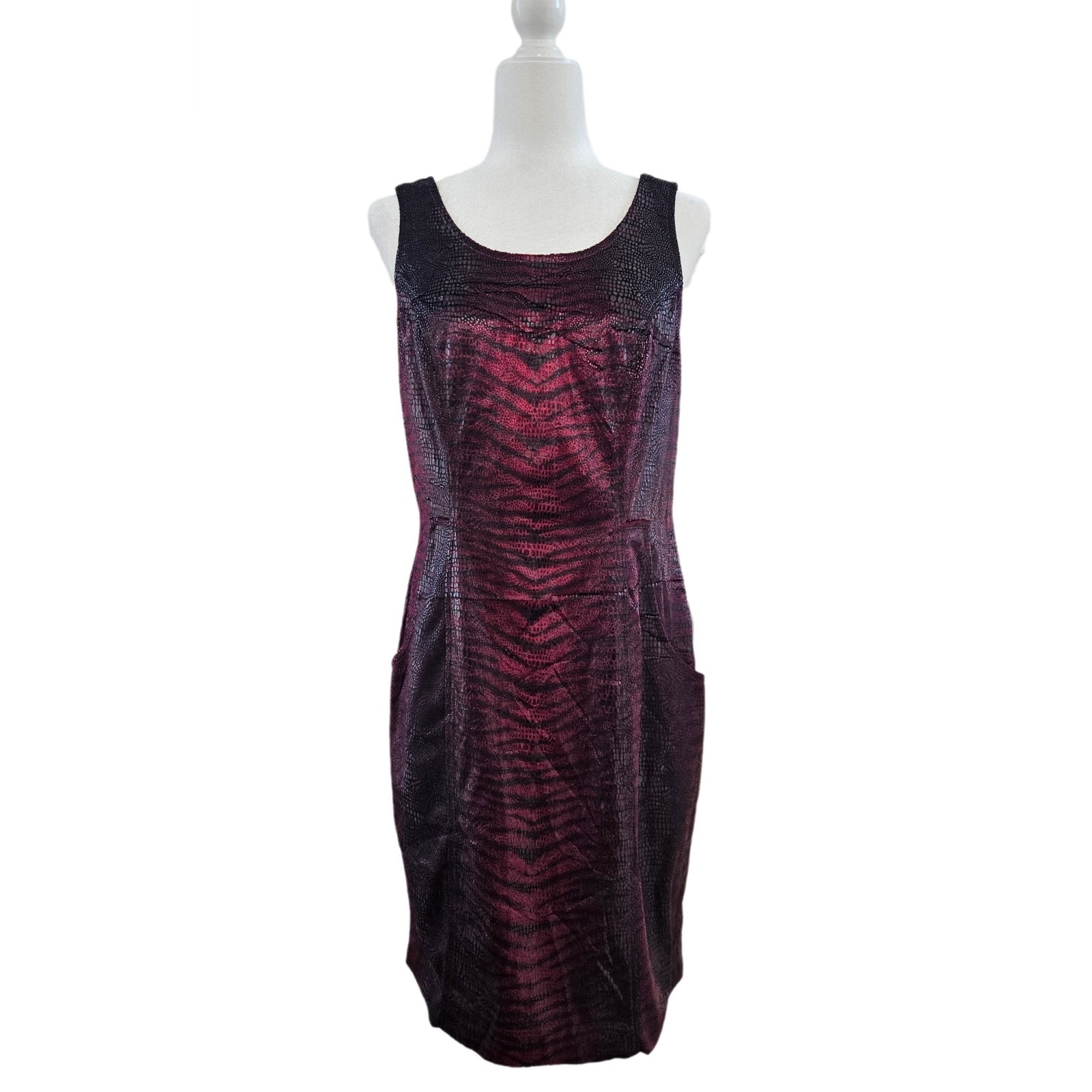 Vintage 90s Mesmerize Snake Print Red Black Bodycon Dresd With Pockets Size L