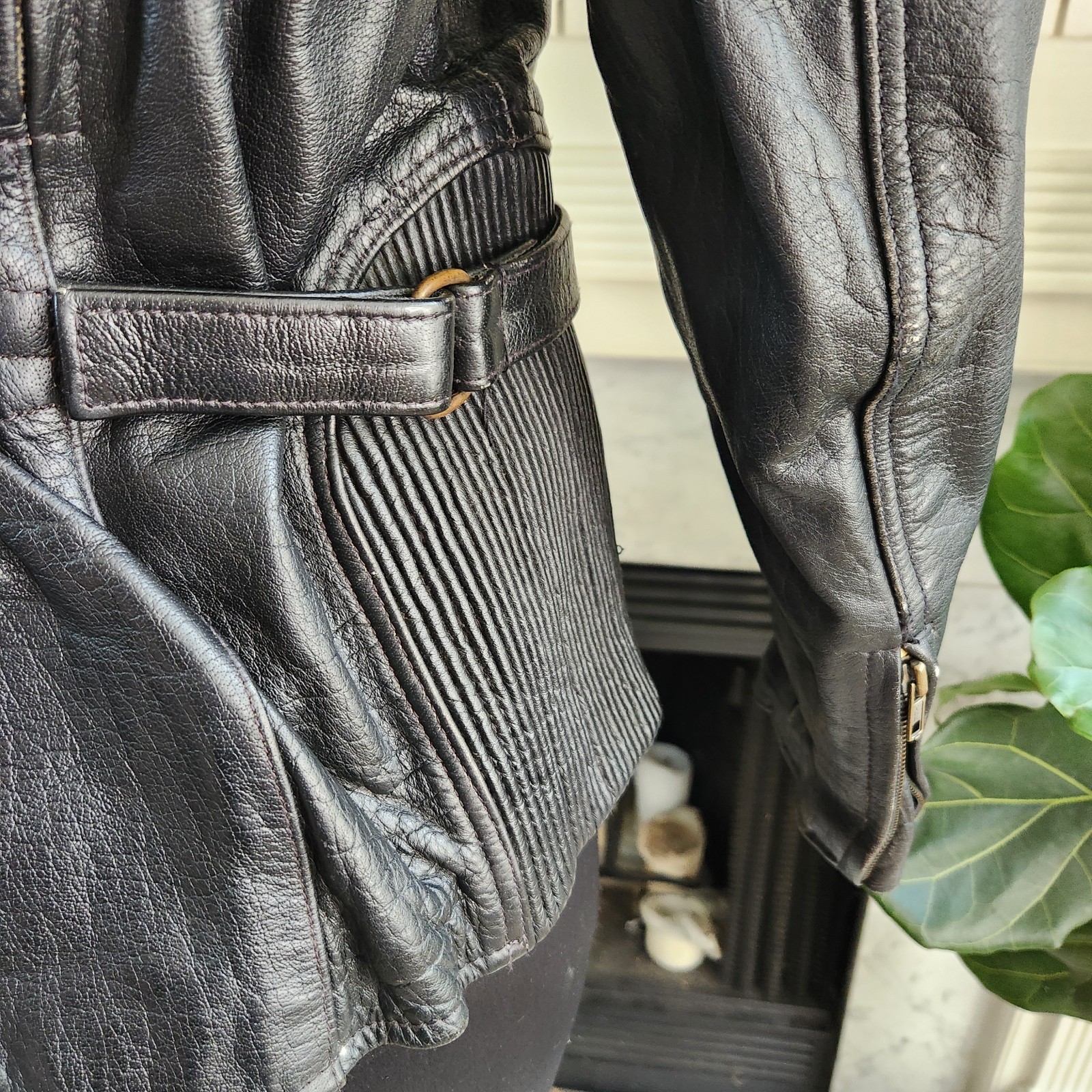 Vintage 80s Black Leather Moto Jacket Racing Biker Skull Size Medium Rocker