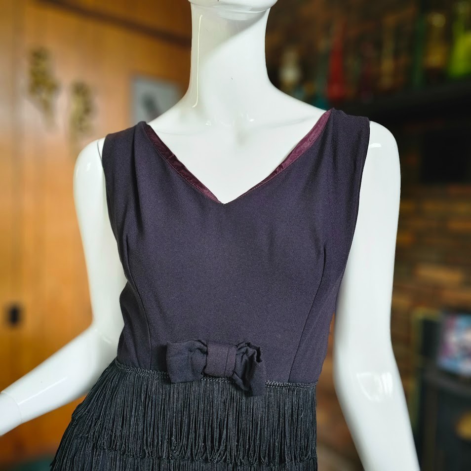 Vtg 60s Mod Charleston Go Dancer Fringe Cocktail Party Club Flapper Dress XS/S