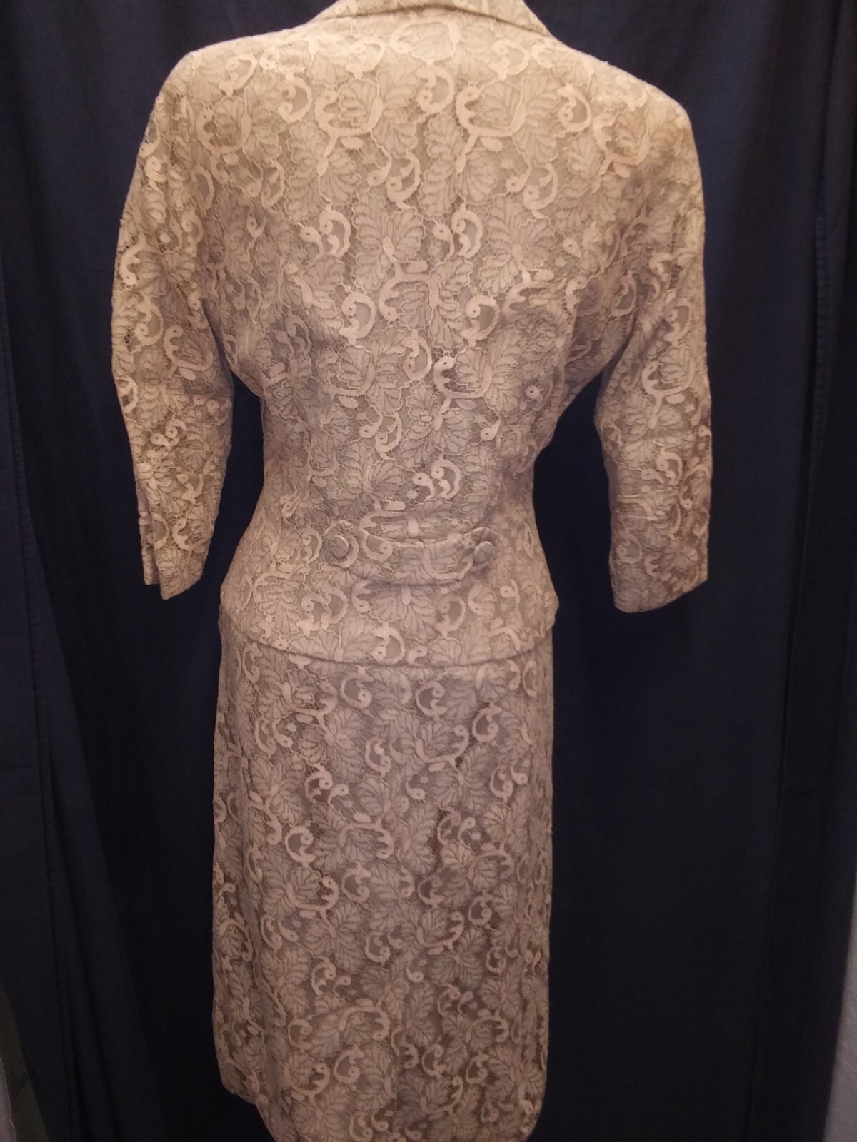 Vintage 1950’s Tan Peach Lace Dress & Jacket Set A Melody Dress M