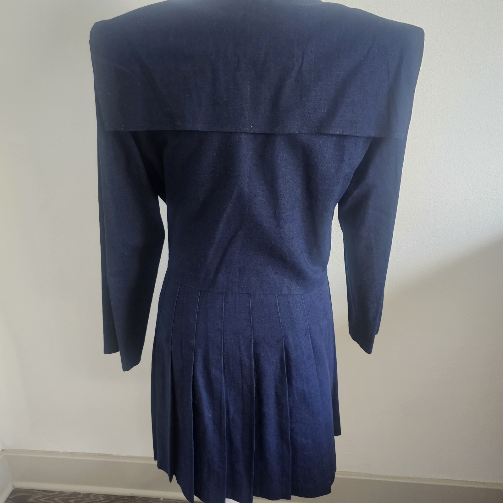Vintage 90s Clothes Circuit Linen Cotton Blend Navy Blue Blazer Skirt Set Medium