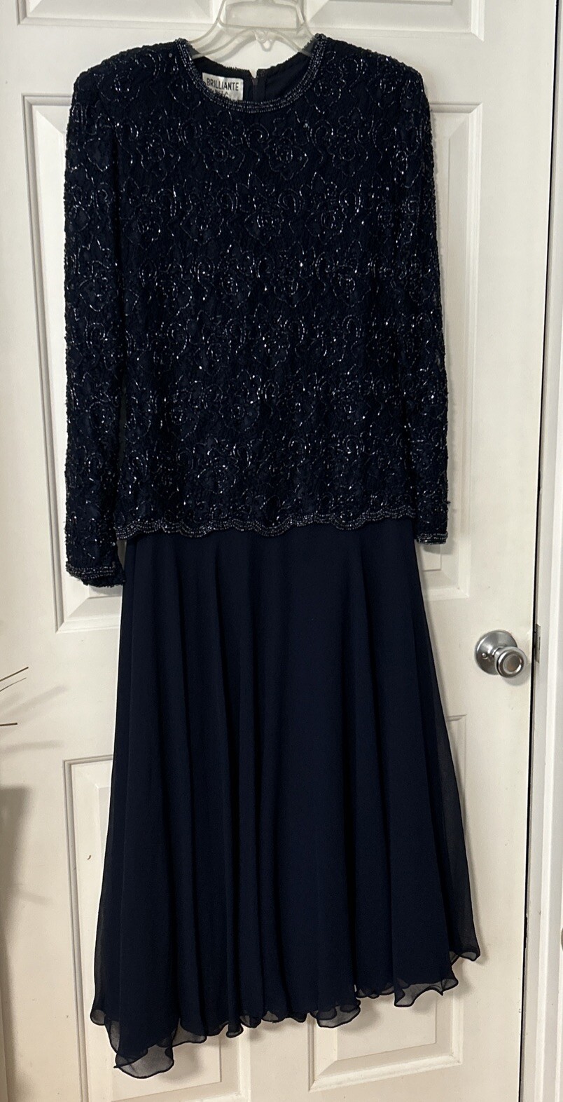 Vintage Brilliante By J.A. Navy Sequined Beaded Dress Medium