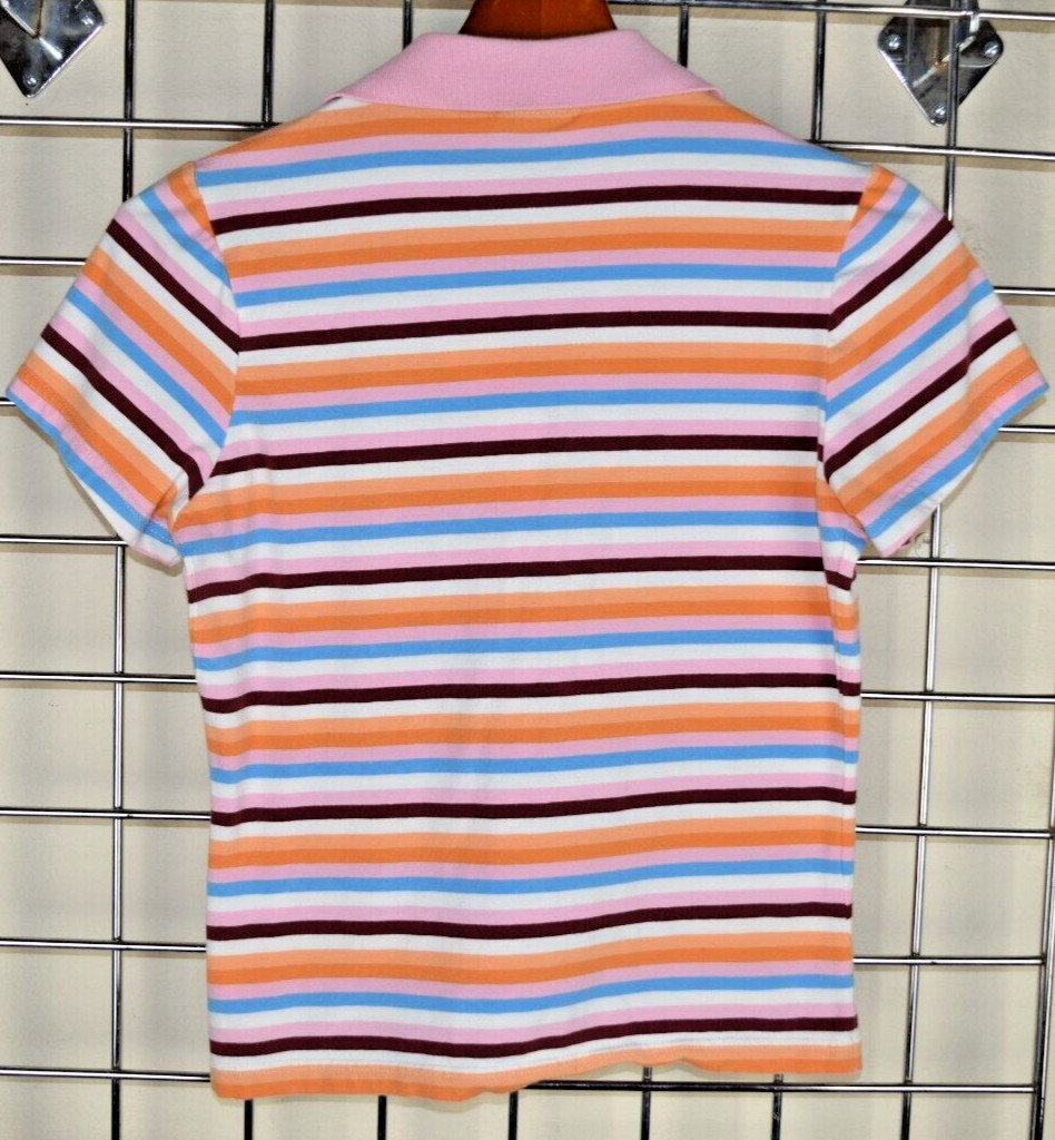 Vintage Womens Le TIGRE Shirt Size S/M 90s Pink Blue Orange Stripes White Tiger
