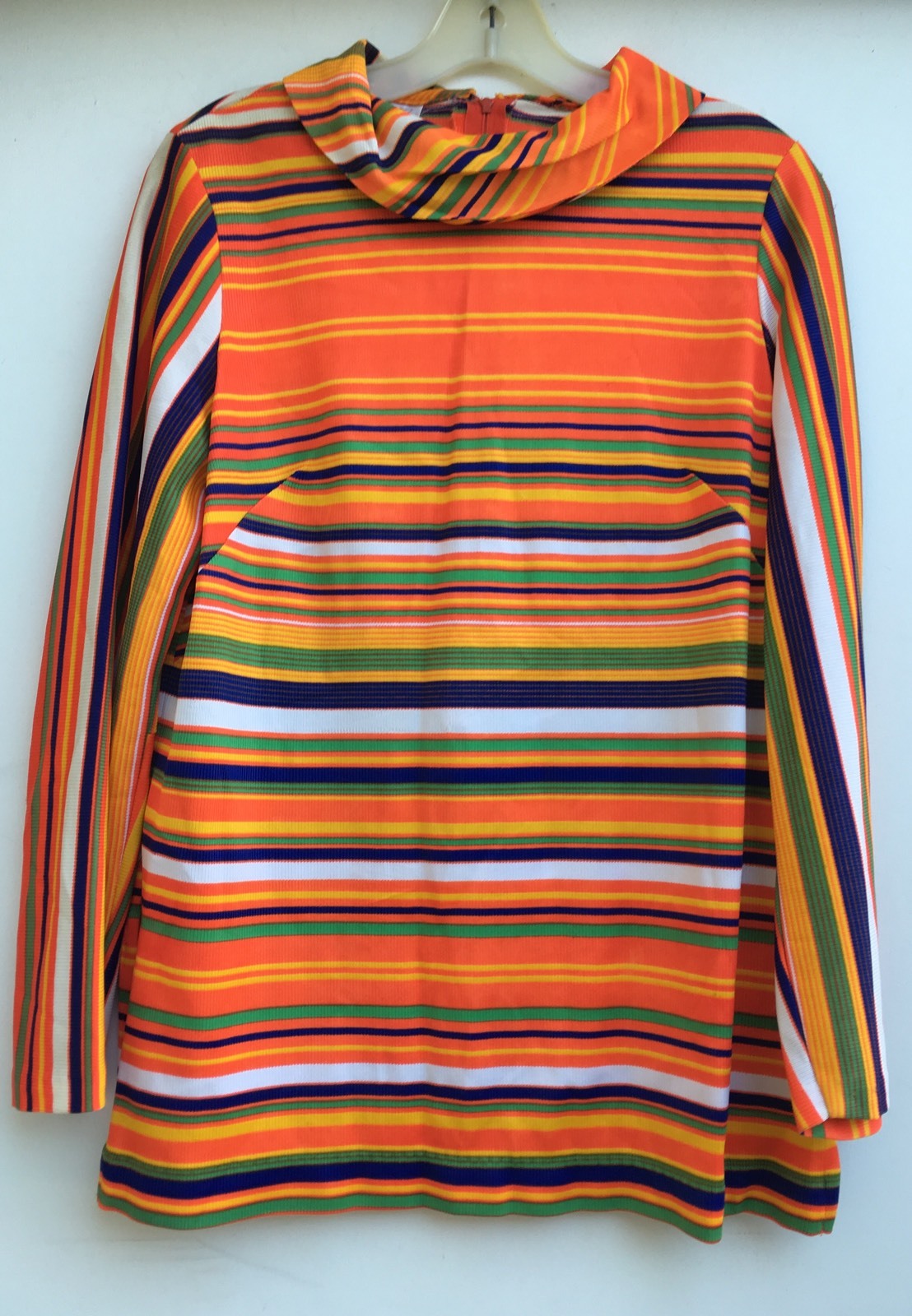Vintage Long Sleeve Bright Striped Top Aladdin Brand Mock Turtleneck 60s 70s Mod