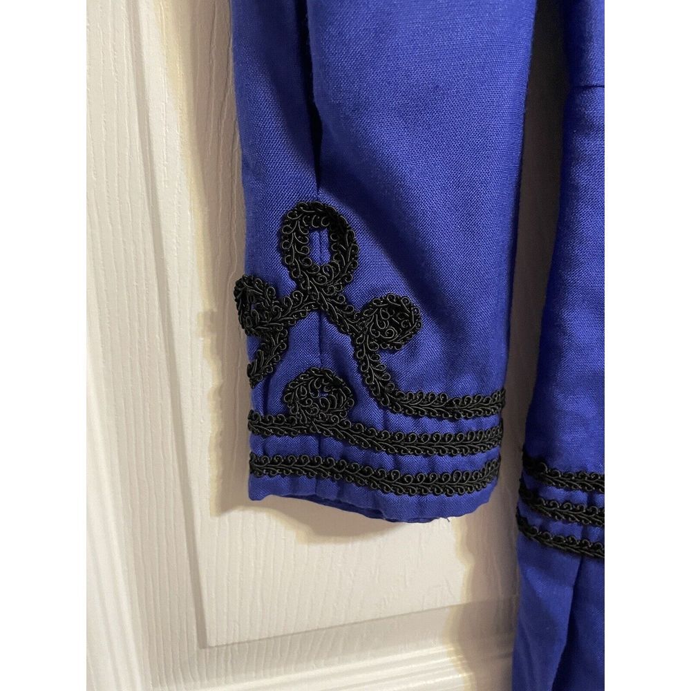 Vtg Sarah Elizabeth Sapphire Blue Long Dress Black Cord Detail Button Back Sz 12