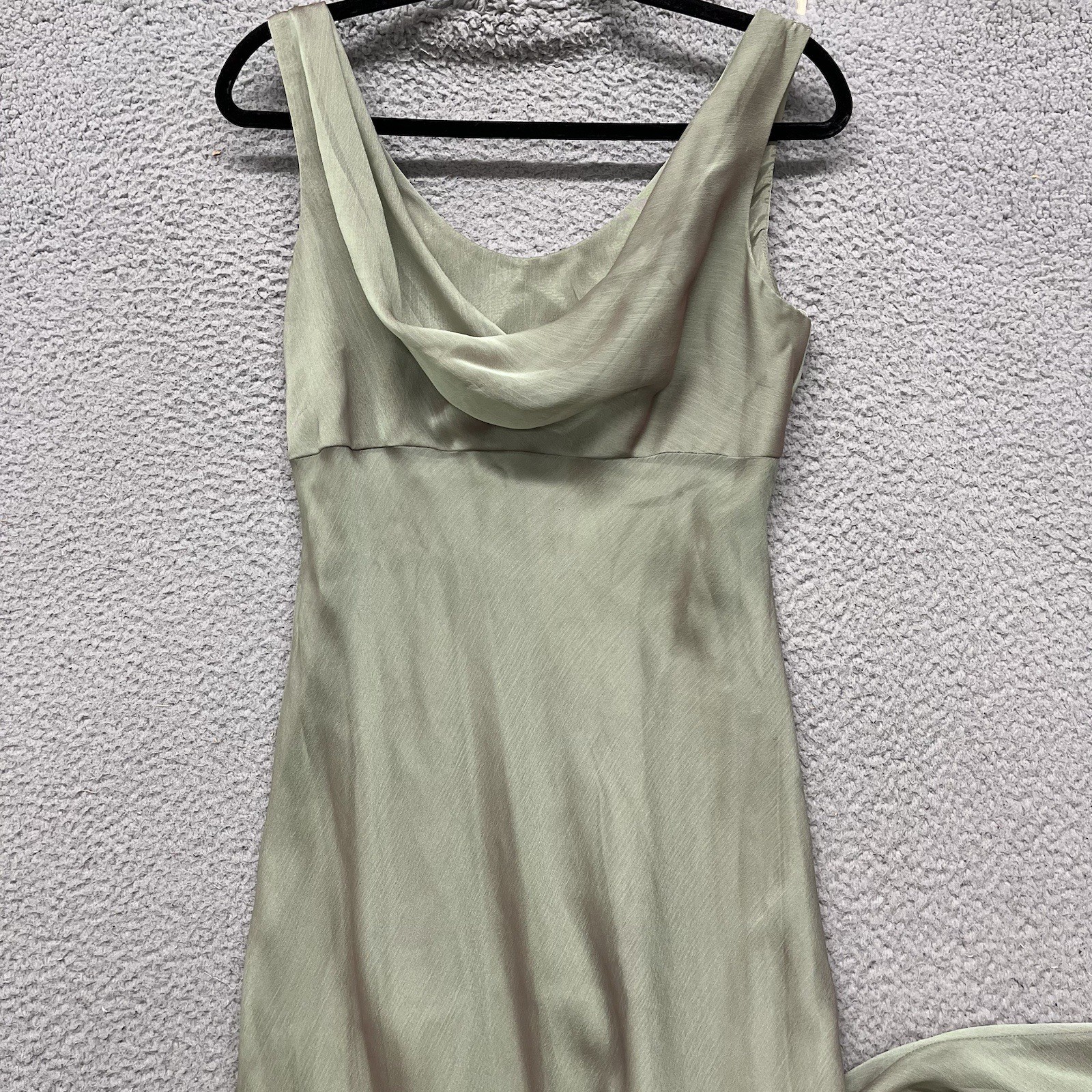 Y2K Michaelangelo Fairy Dress Womens 10 Green Iridescent Draped Neck 90s Chiffon