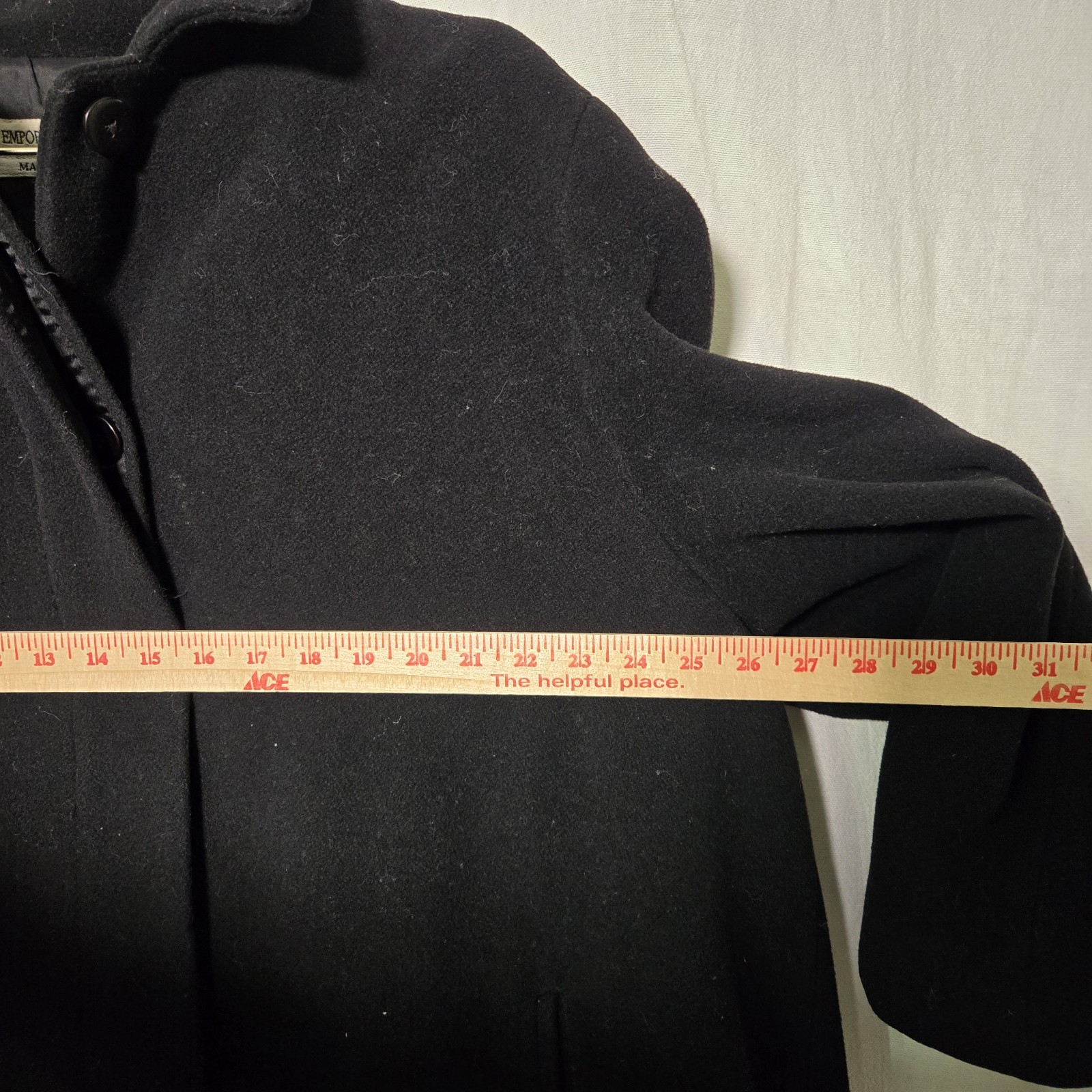 Vintage Emporio Armani Italy Womens 44 Swing Coat Virgin Black Wool Satin Lined