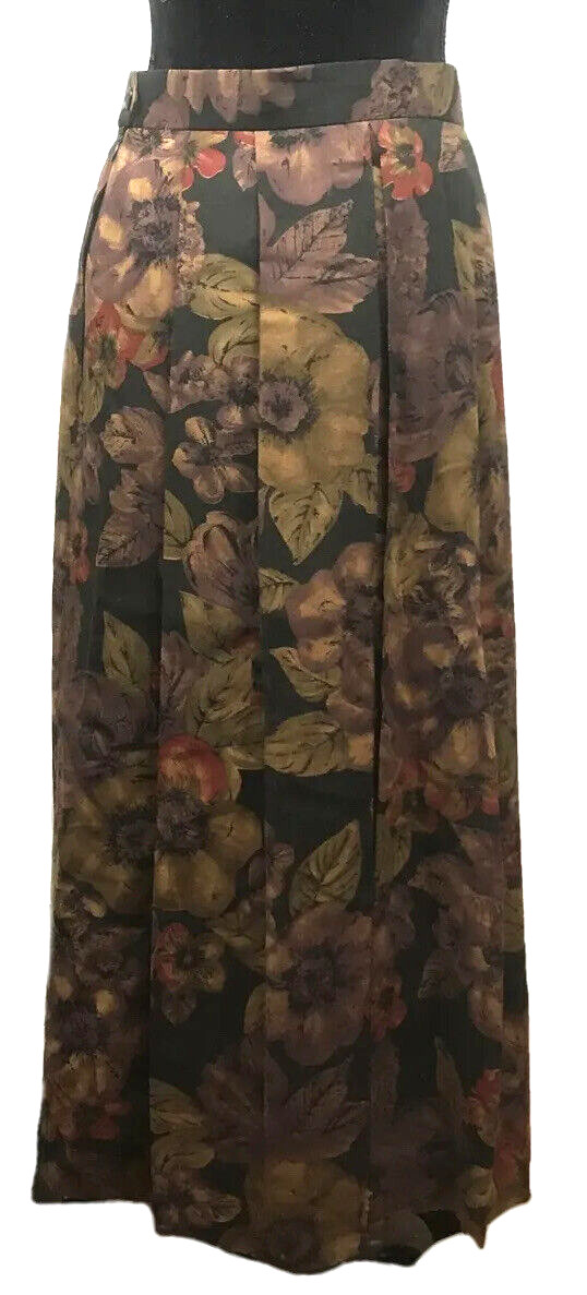 Vtg Geiger Wool Maxi Full Length Pleated Skirt Floral Wool Sz 40 Austria 10 US