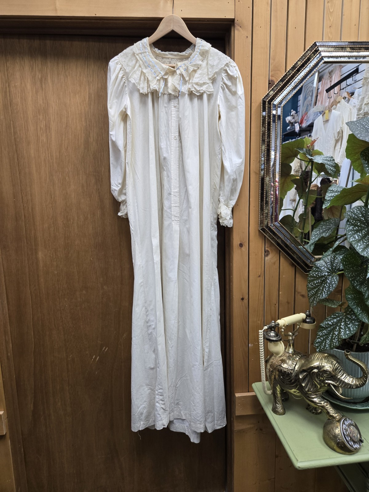 1896 Cotton And Lace Nightgown Victorian Era M/L Creamy White