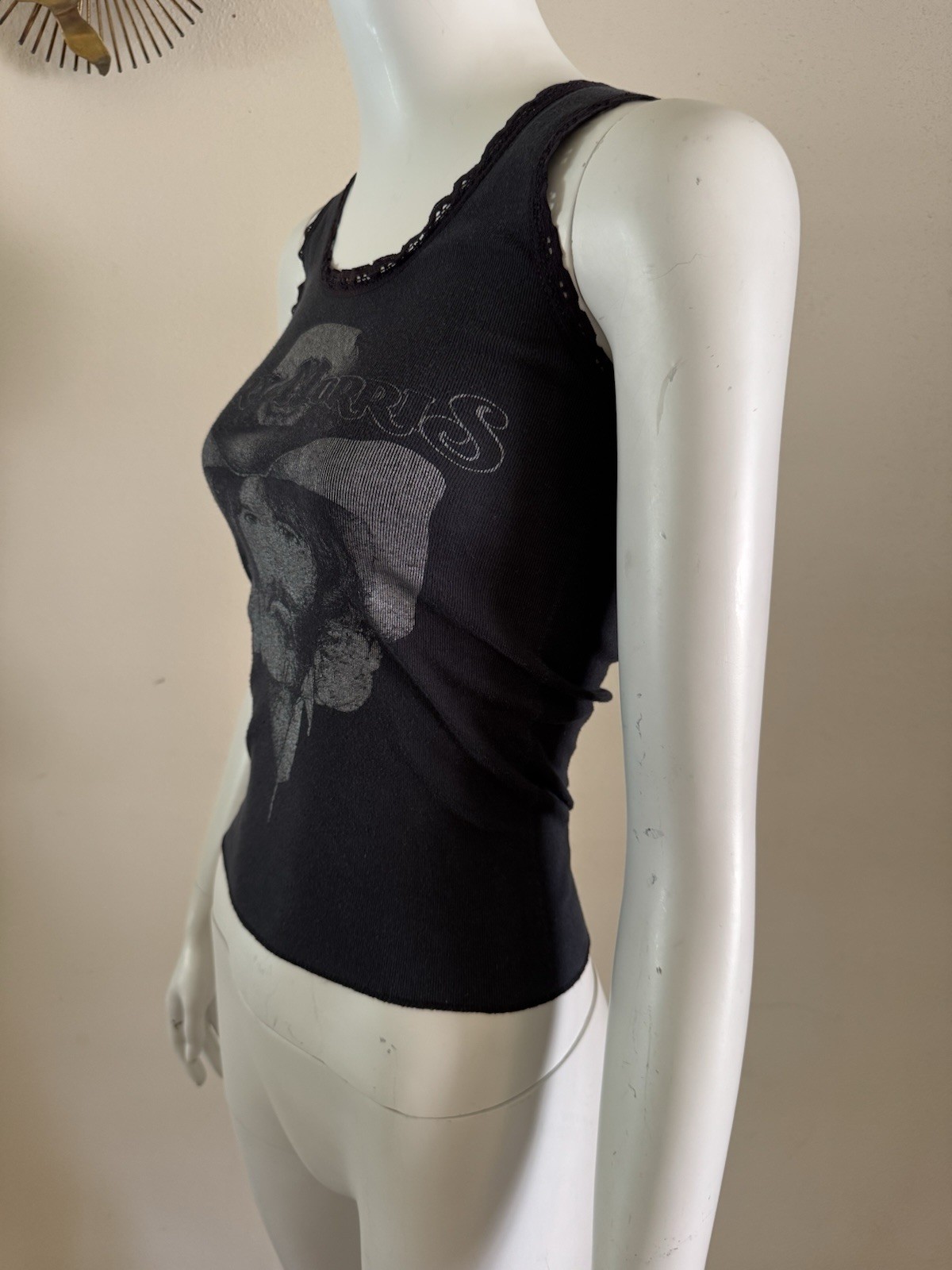 1980s Vtg Gary Morris Country Lace Baby Doll Tank Top Black Biker T Shirt Hat