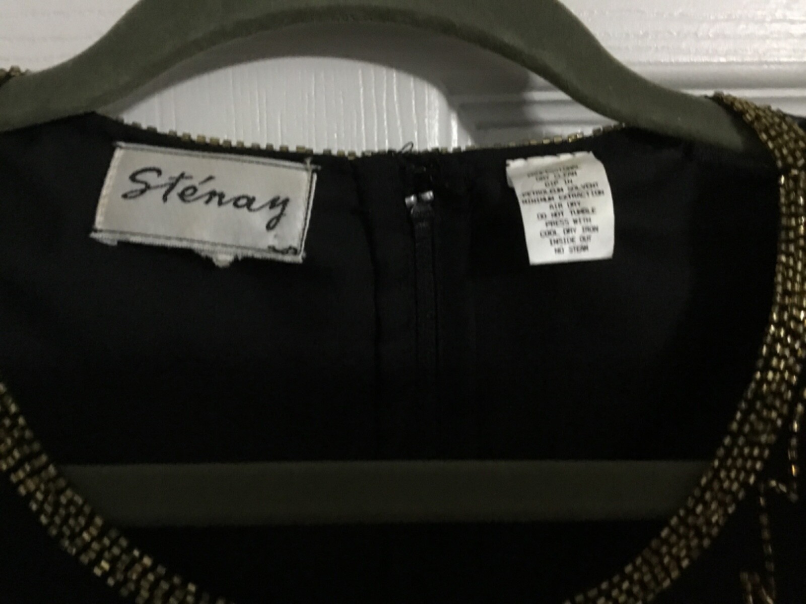 Vintage 1980s/90s Stenay Black and gold silk/polyester fully beaded blouse L/XL