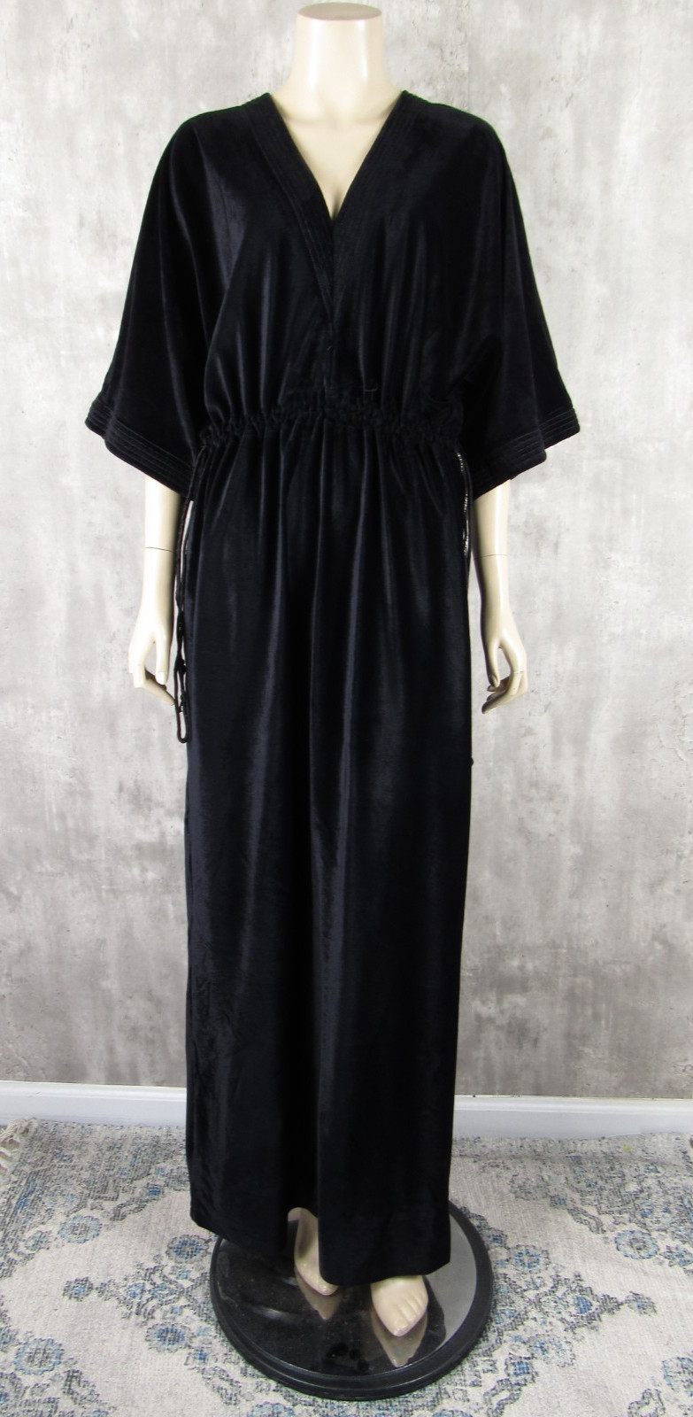 Vintage Georgie Keyloun Black Velour Lounging Caftan Maxi Hostess Cover Up Large