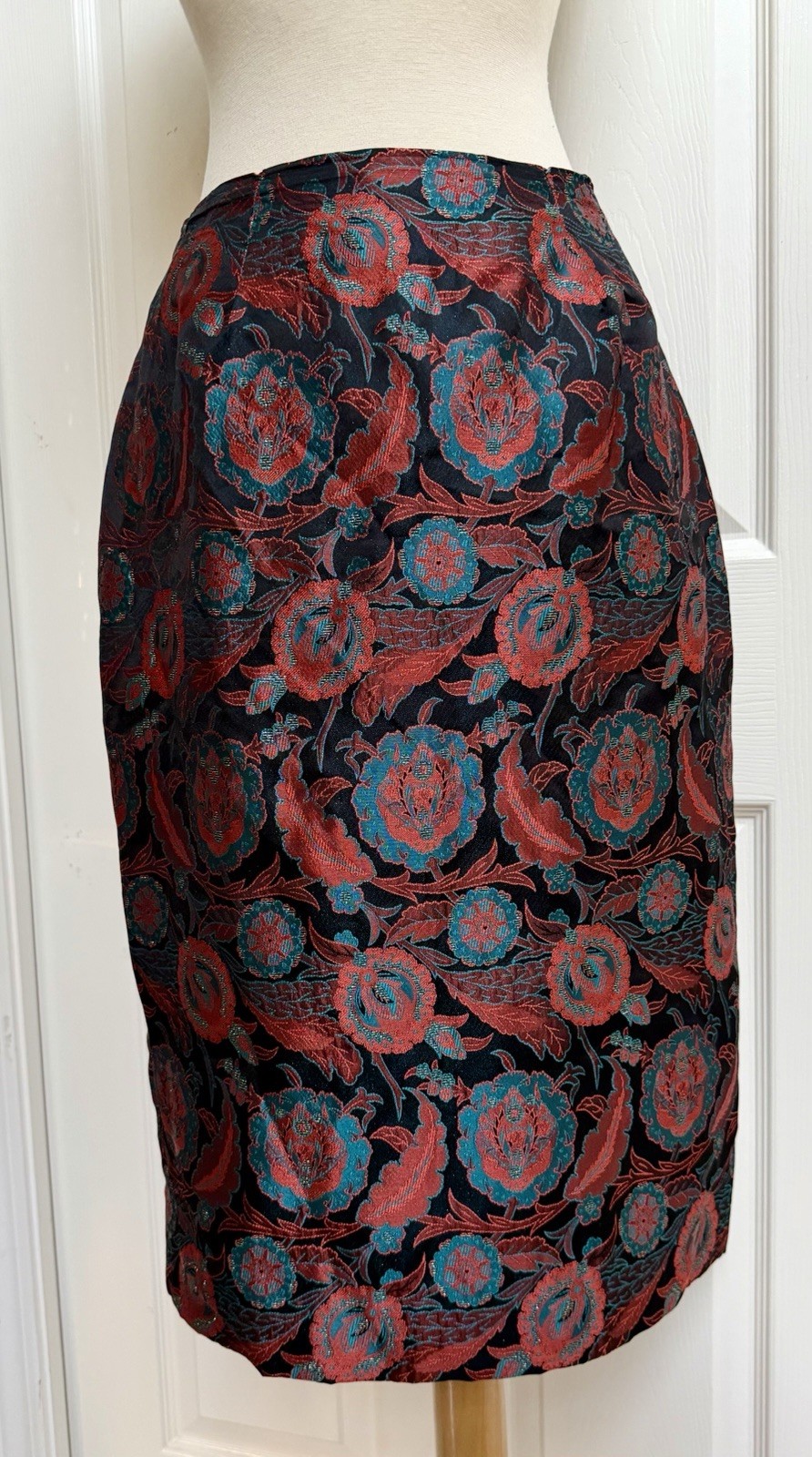 Vintage 80s Jill Richards SZ 8 Nipped Waist Brocade Suit Puff Sleeve Back Bow
