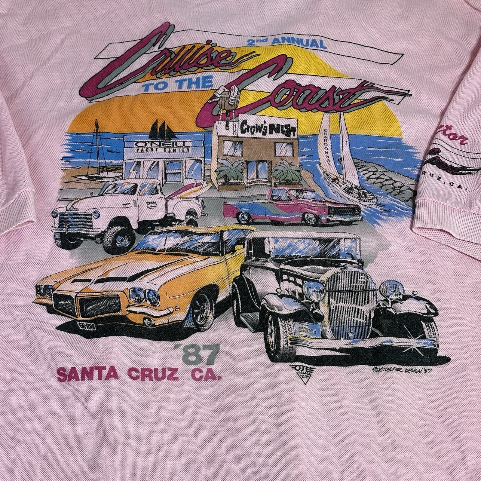SANTA CRUZ (1987) Car Show Adult Polo 1/4 Button Shirt Sz (L) Pink “DIRECTOR”