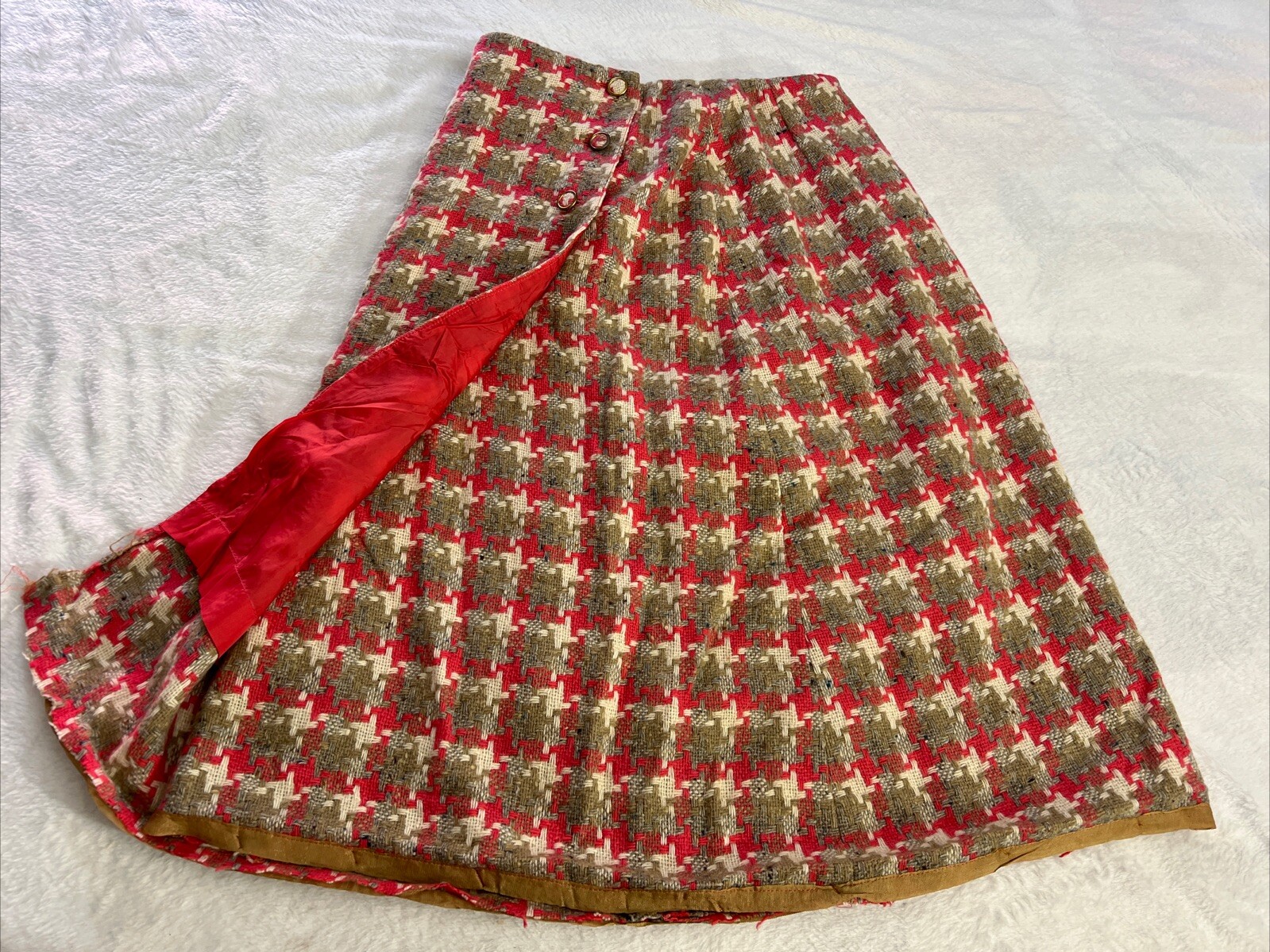 VTG McMullen MCM Skirt Tag Size 10 Multi Colored Weaved Fabric Buttons Pocket