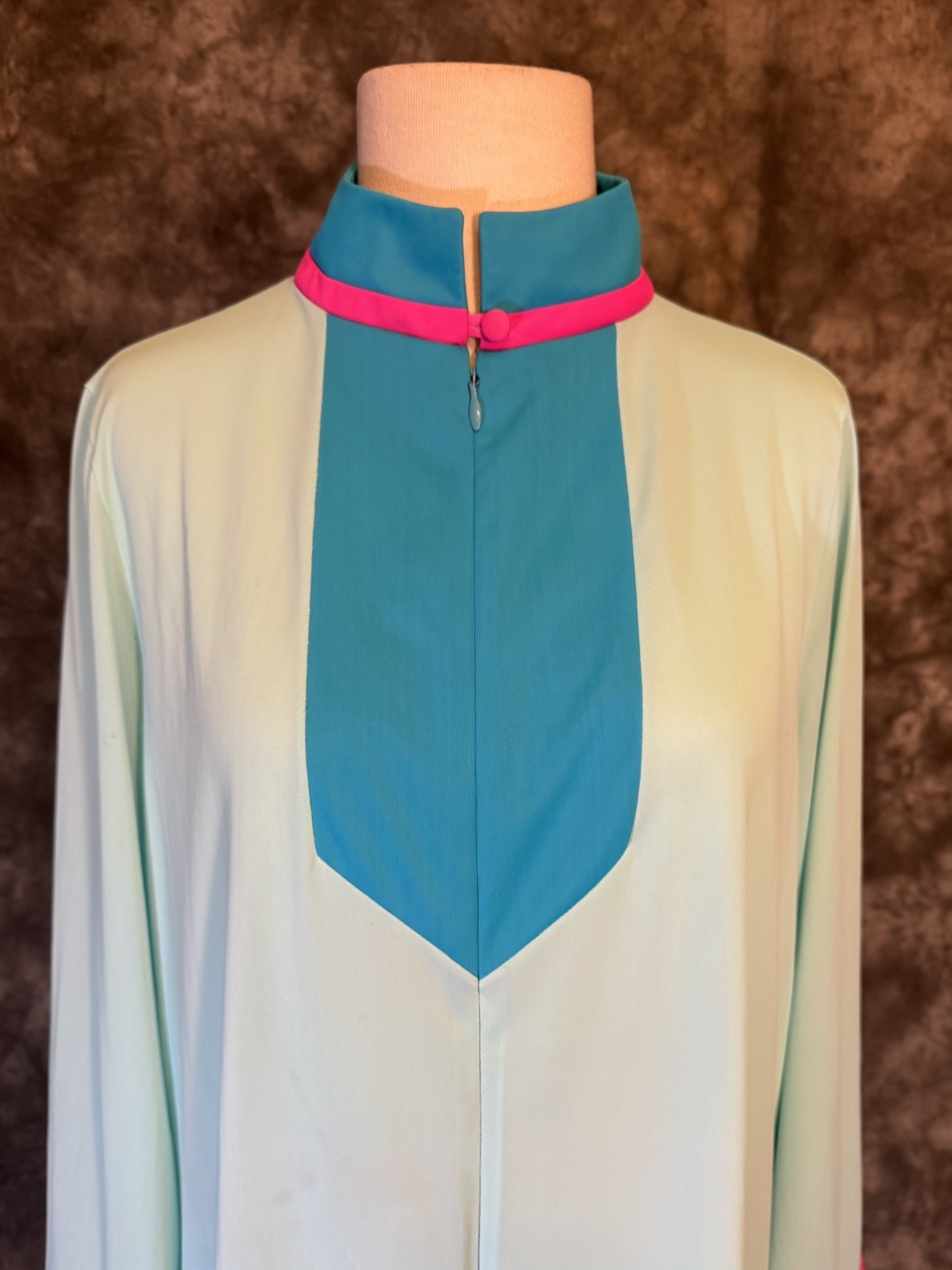 Vtg 60/70s Mod Gossard Artemis Robe Loungewear Aqua Pink turquoise SzM