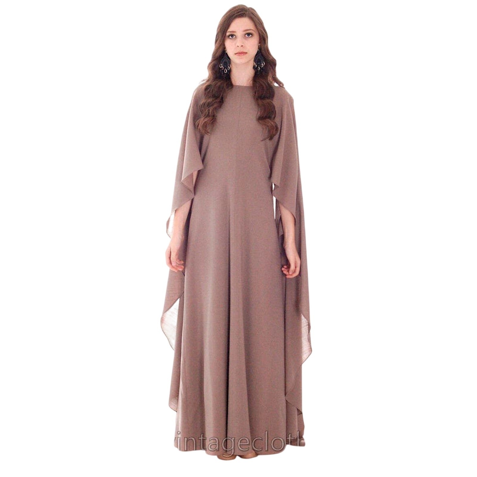Vuokko VTG 70s Black Wool Voile Designer Gown w/ Full Circle Cape Dress Sz 38 S