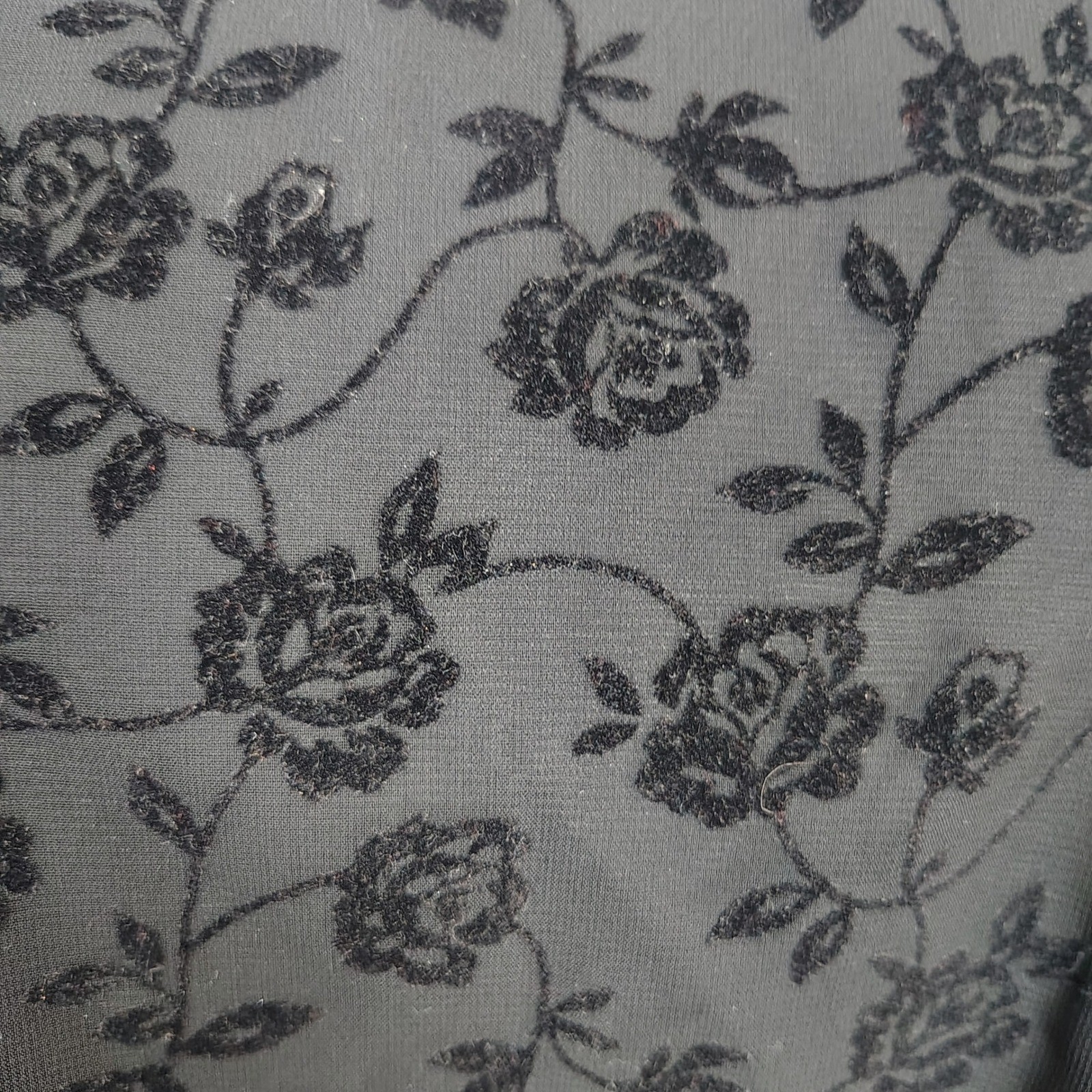 R&K Evening Vintage Floral Flocked Sheer Sleeve Side Tie Blouse Grey Black 12