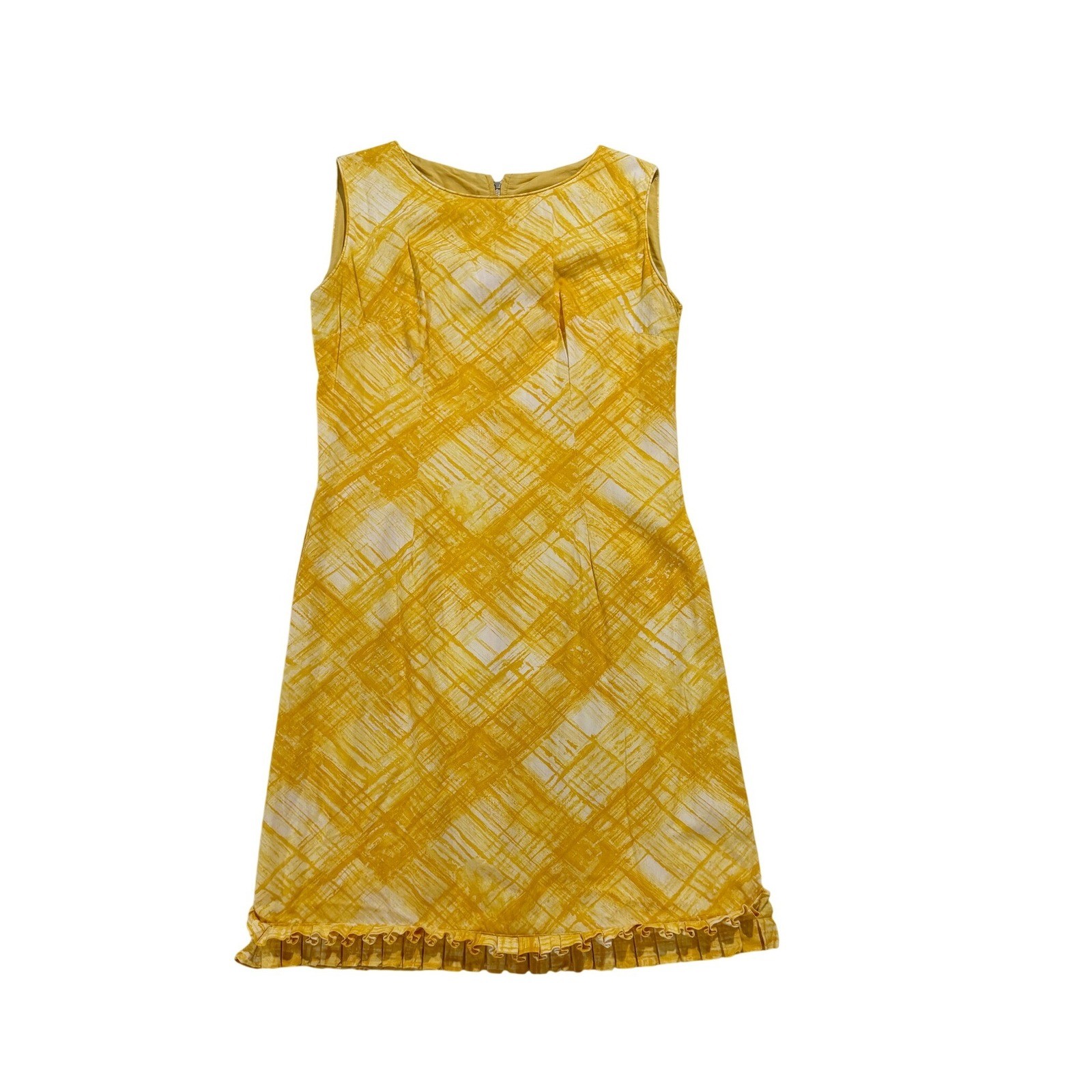 Vintage 1960s Yellow Mod Shift Dress Ruffle Hem Sleeveless M