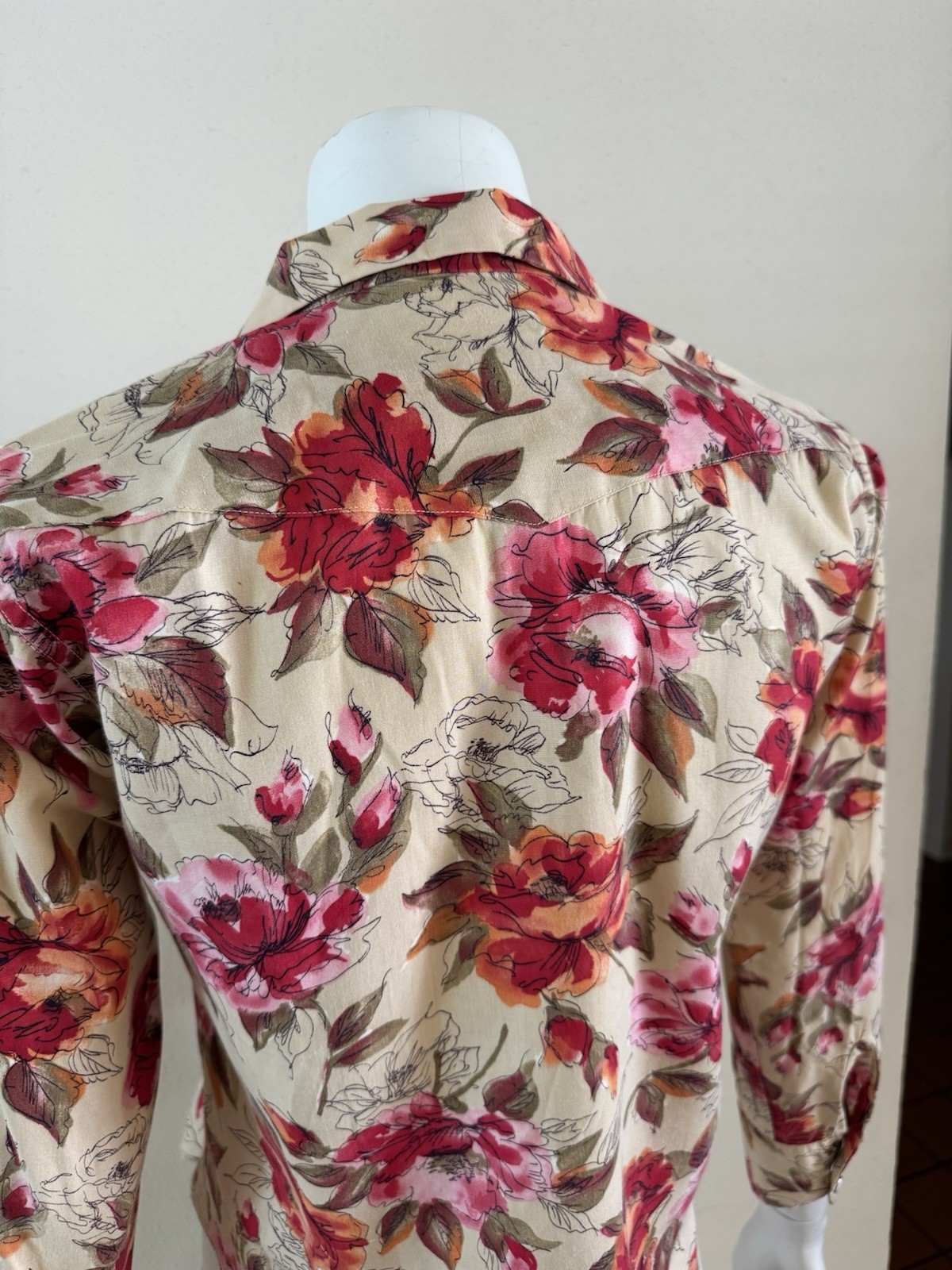 H Bar C Western Pearl Snap Ruffle Blouse Floral Rockabilly Shirt USA S Vintage